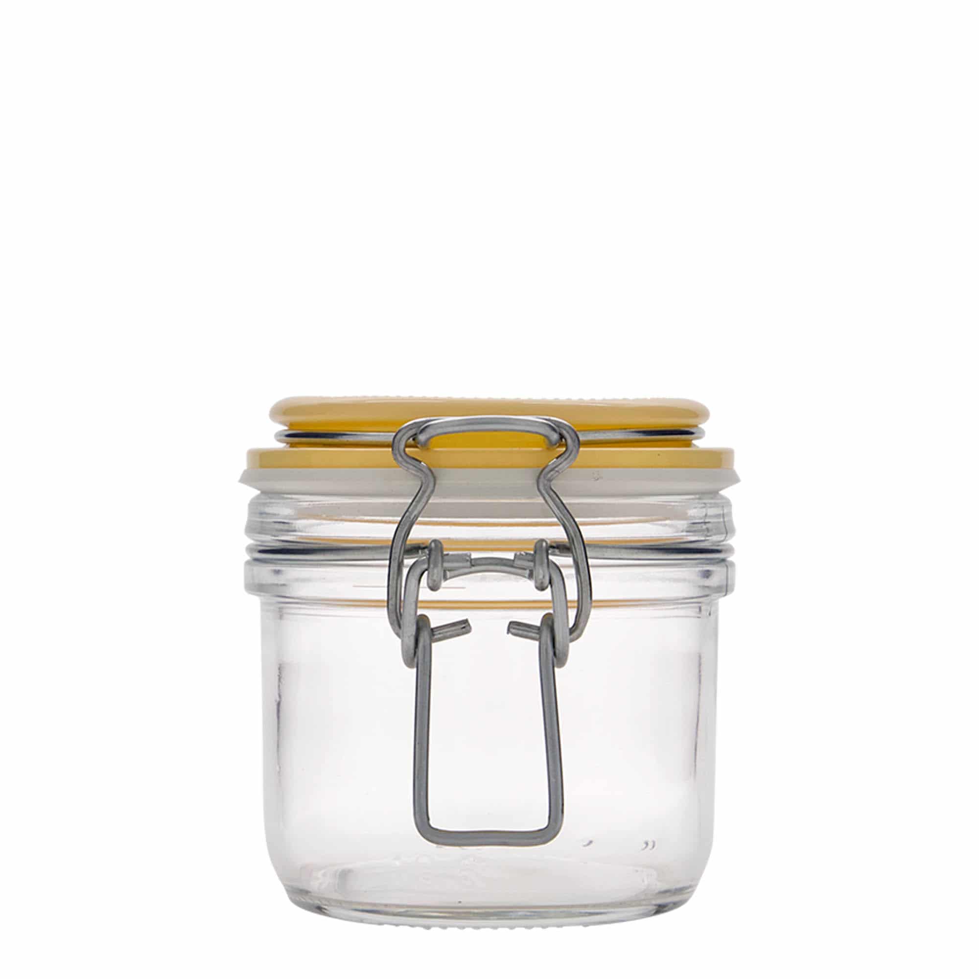 200 ml pohár so strmeňovým uzáverom „Fido“, žltá farba, hrdlo: strmeňový uzáver 200 ml pohár so strmeňovým uzáverom „Fido“, žltá farba, hrdlo: strmeňový uzáver