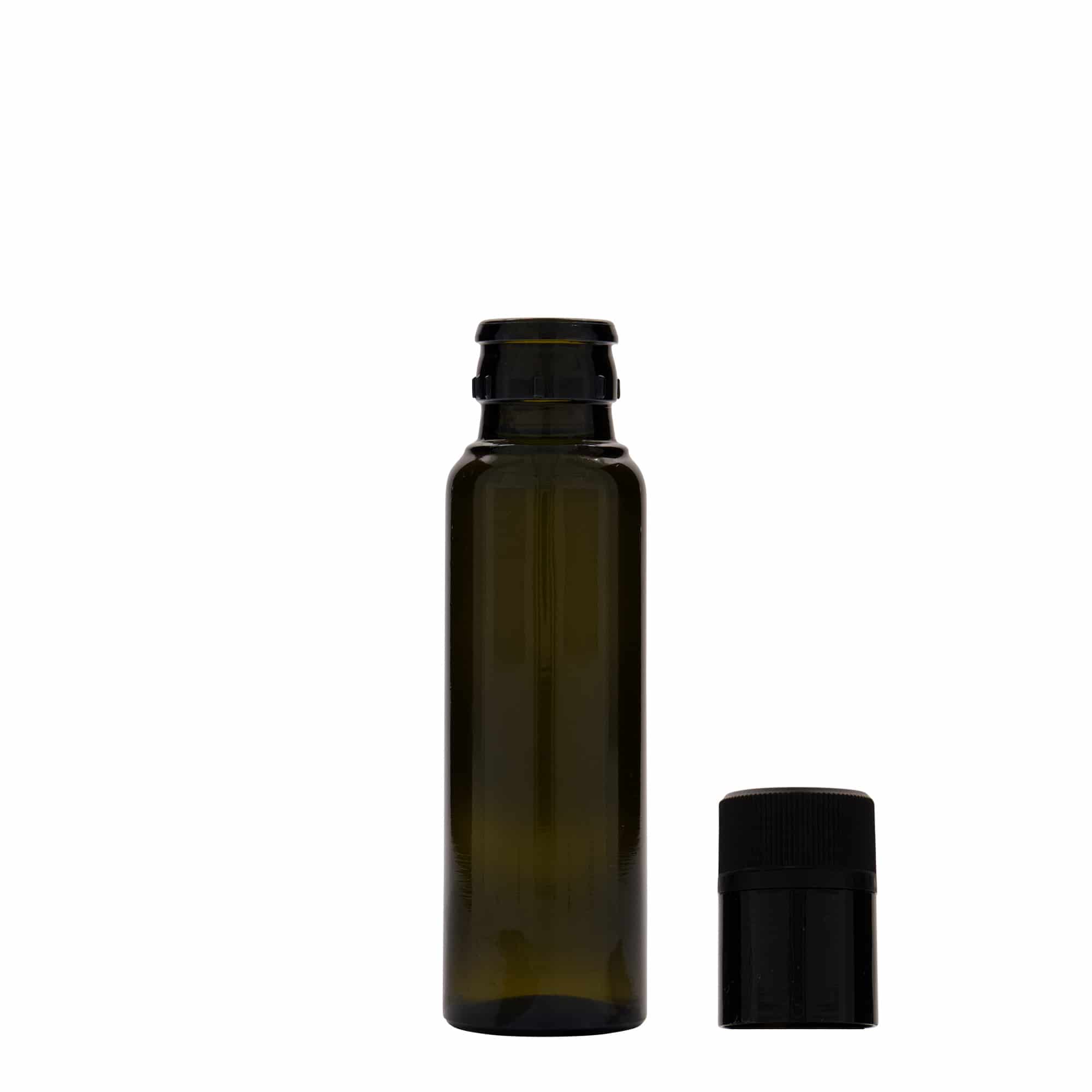 100 ml fľaša na ocot/olej „Willy New“, sklená, antická zelená farba, hrdlo: DOP