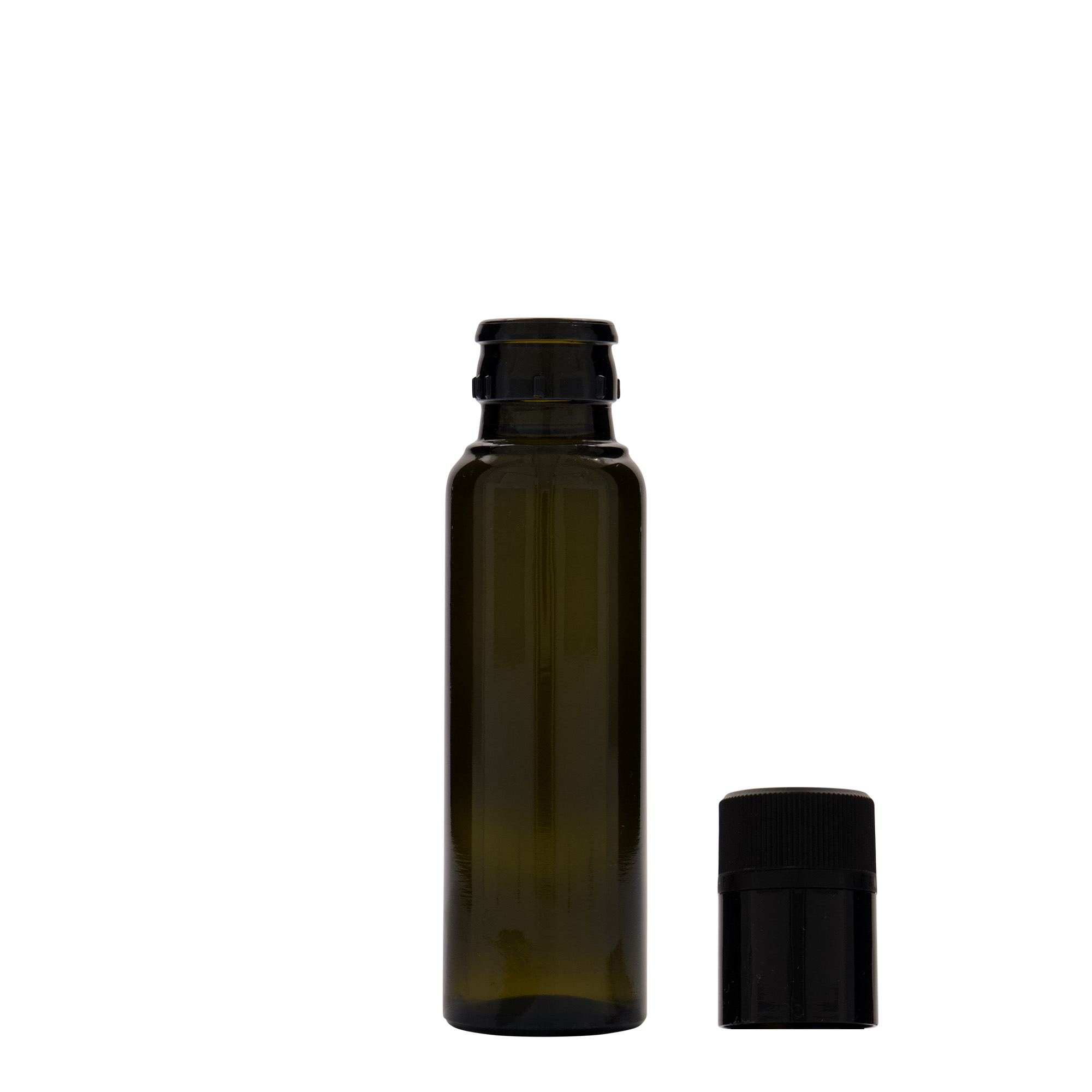 100 ml fľaša na ocot/olej „Willy New“, sklo, antik zelená, hrdlo: DOP
