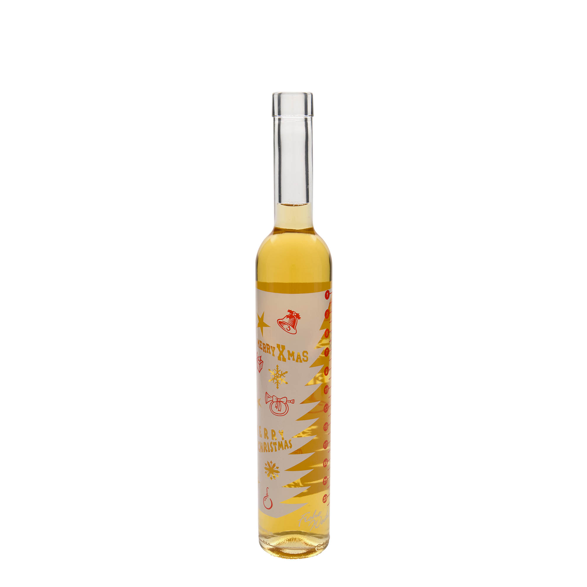 500 ml sklenená fľaša Maximo potlačená „Adventný kalendár“, hrdlo: korkové 500 ml sklenená fľaša Maximo potlačená „Adventný kalendár“, hrdlo: korkové
