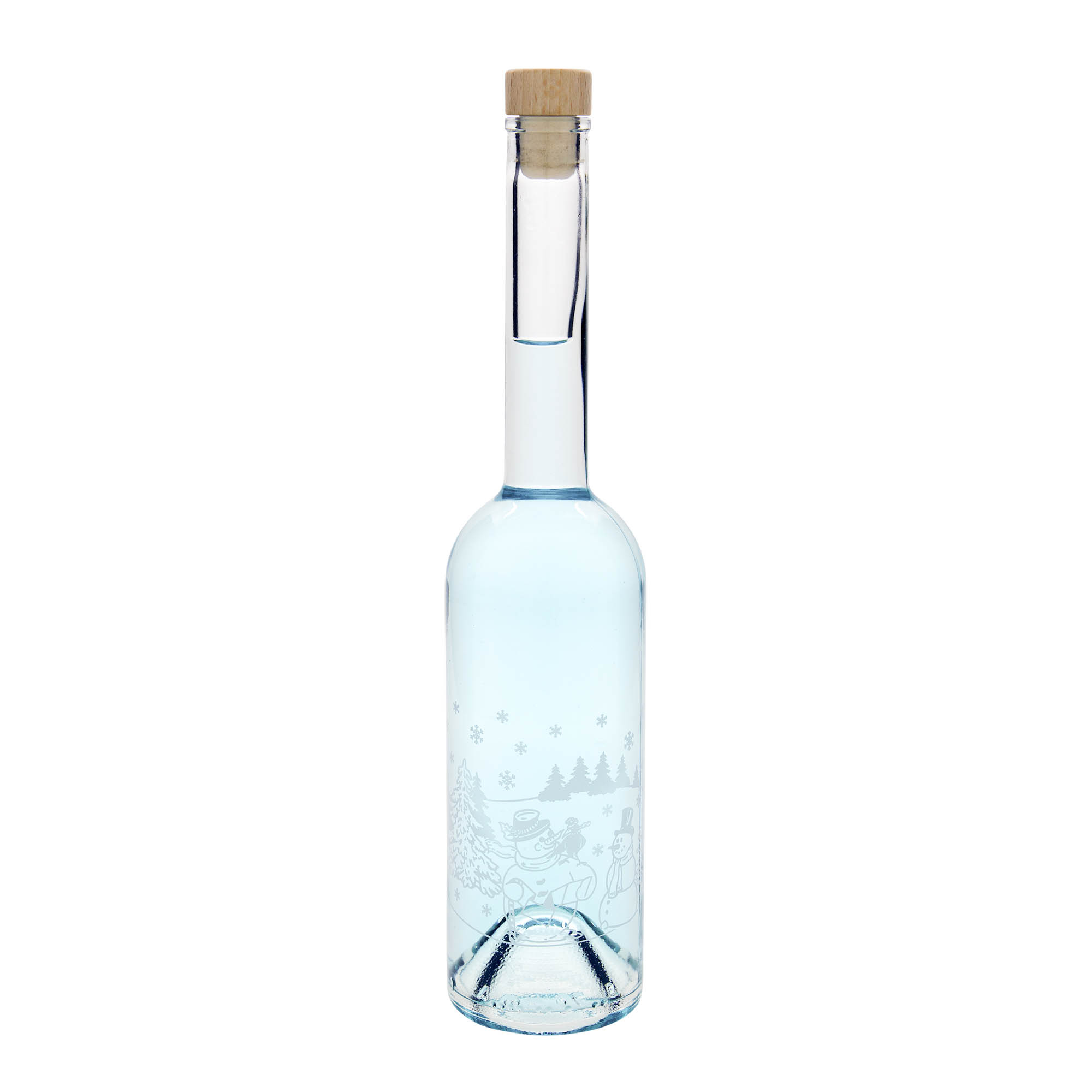 500 ml sklenená fľaša 'Opera', motív: fľaša snehuliaka, hrdlo: korok