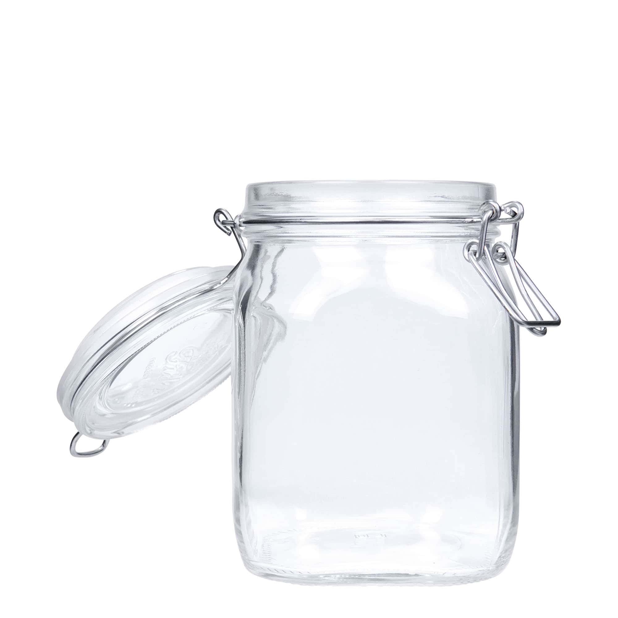 1 000 ml pohár so strmeňovým uzáverom „Fido“, štvorcový, hrdlo: strmeňový uzáver