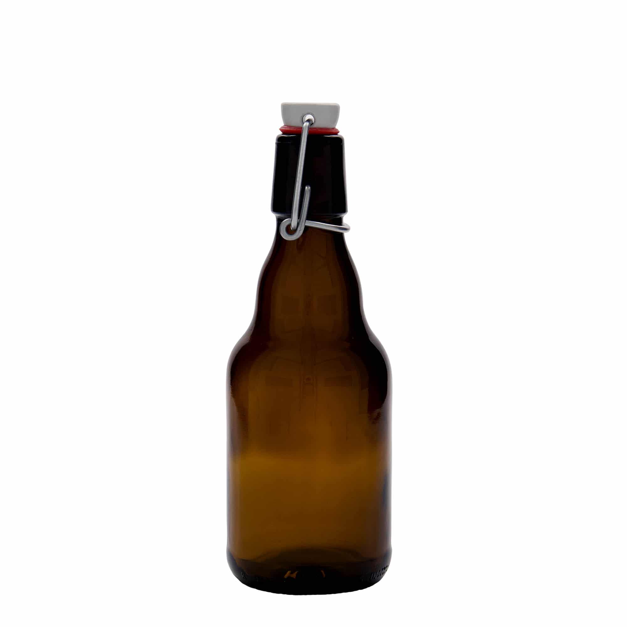 330 ml fľaša na pivo „Steinie“, sklená, hnedá farba, hrdlo: strmeňový uzáver