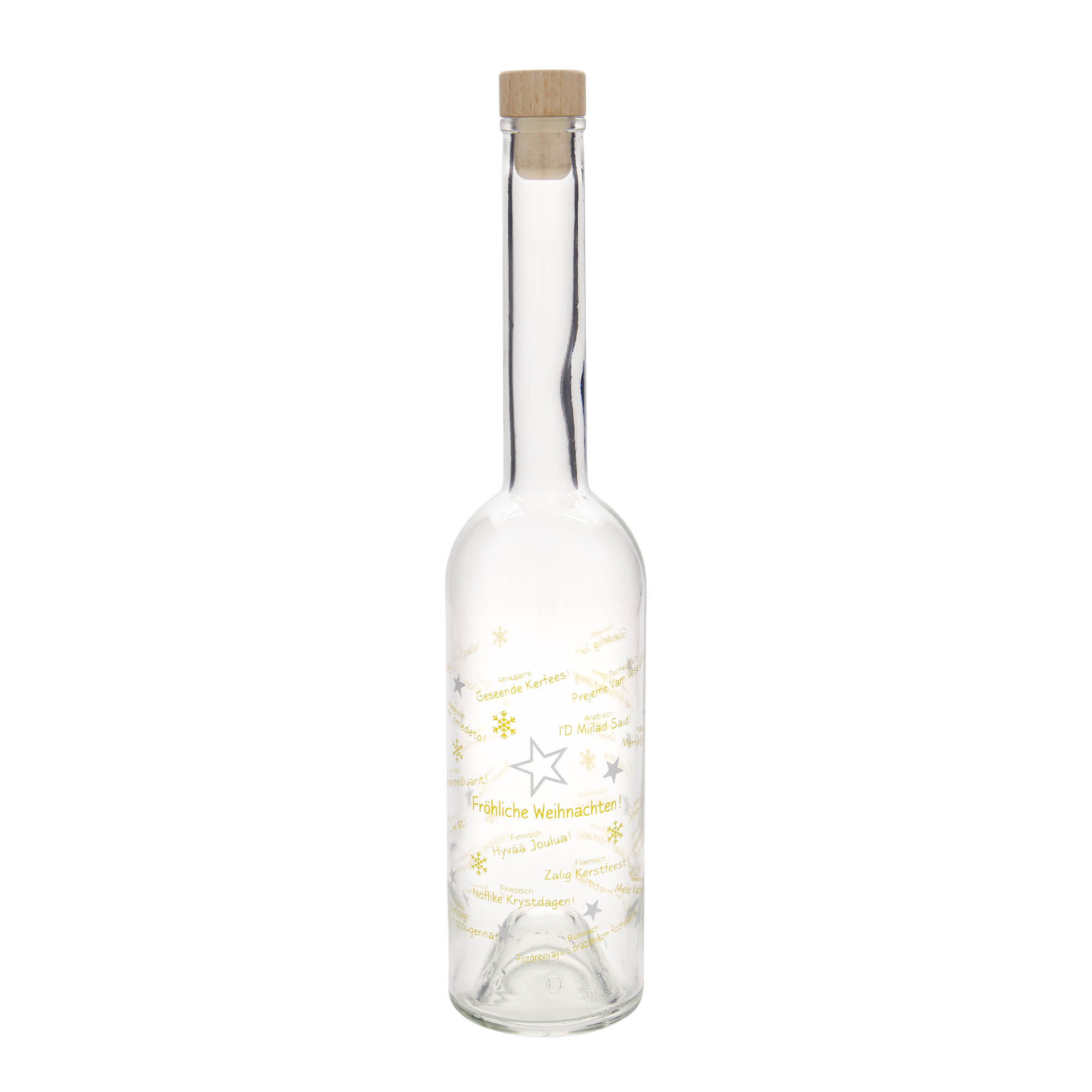 500 ml sklenená fľaša 'Opera', motív: Vianoce vo svete, hrdlo: korkové