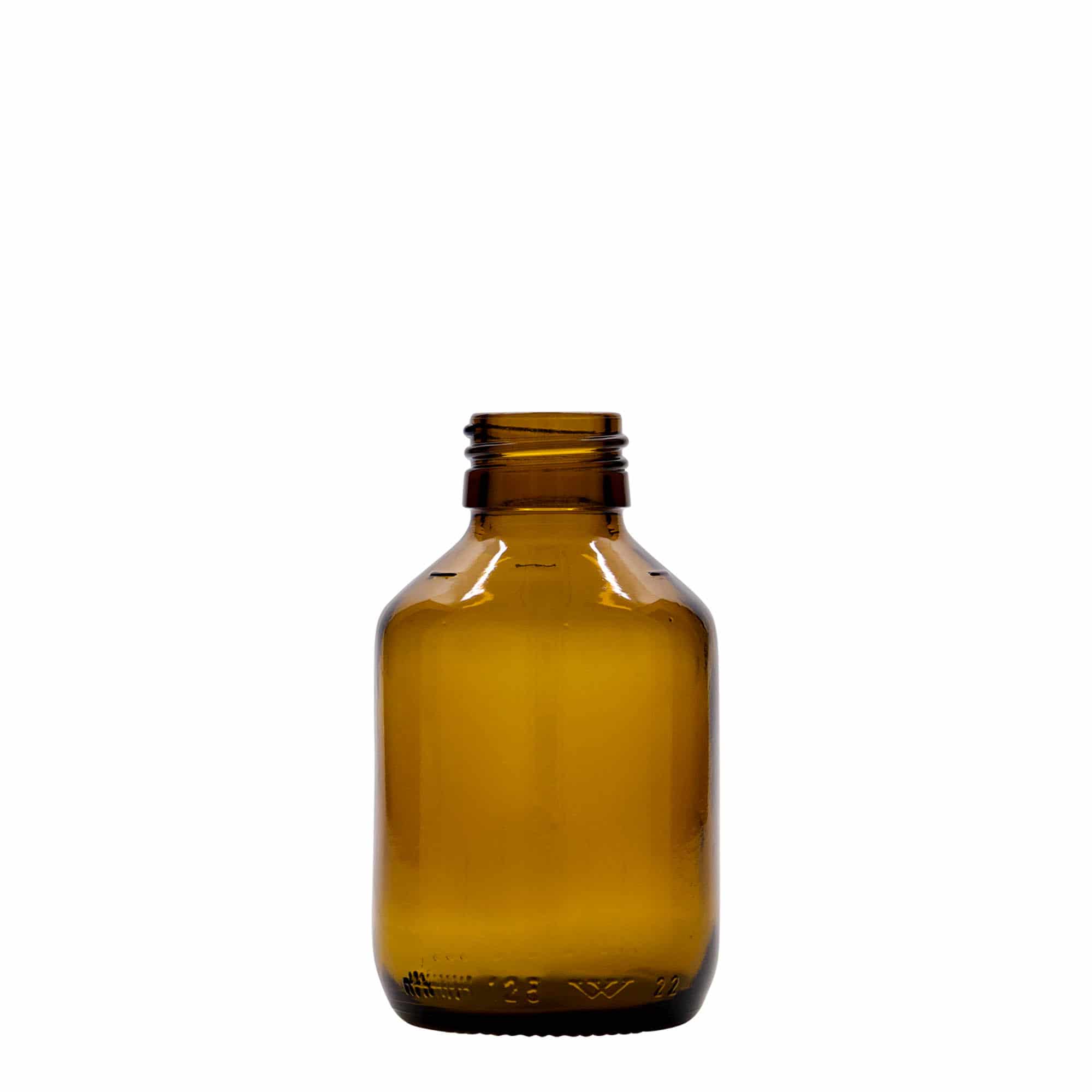 125 ml liekovka, hnedá farba, sklená, hrdlo: PP 28 125 ml liekovka, hnedá farba, sklená, hrdlo: PP 28