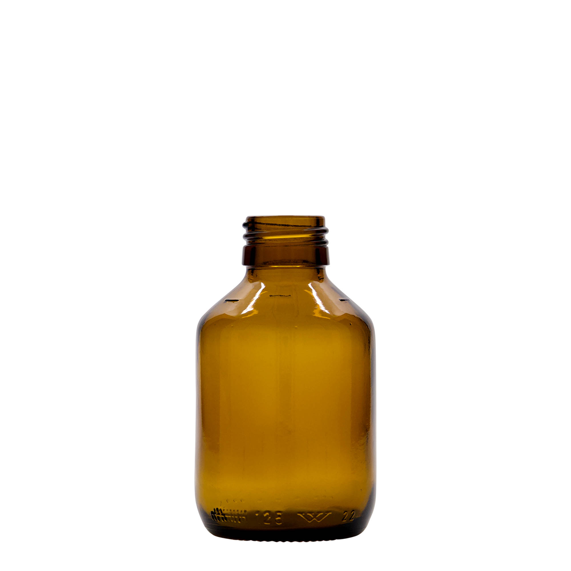 125 ml lekárska fľaša, hnedá, sklo, hrdlo: PP 28 125 ml lekárska fľaša, hnedá, sklo, hrdlo: PP 28