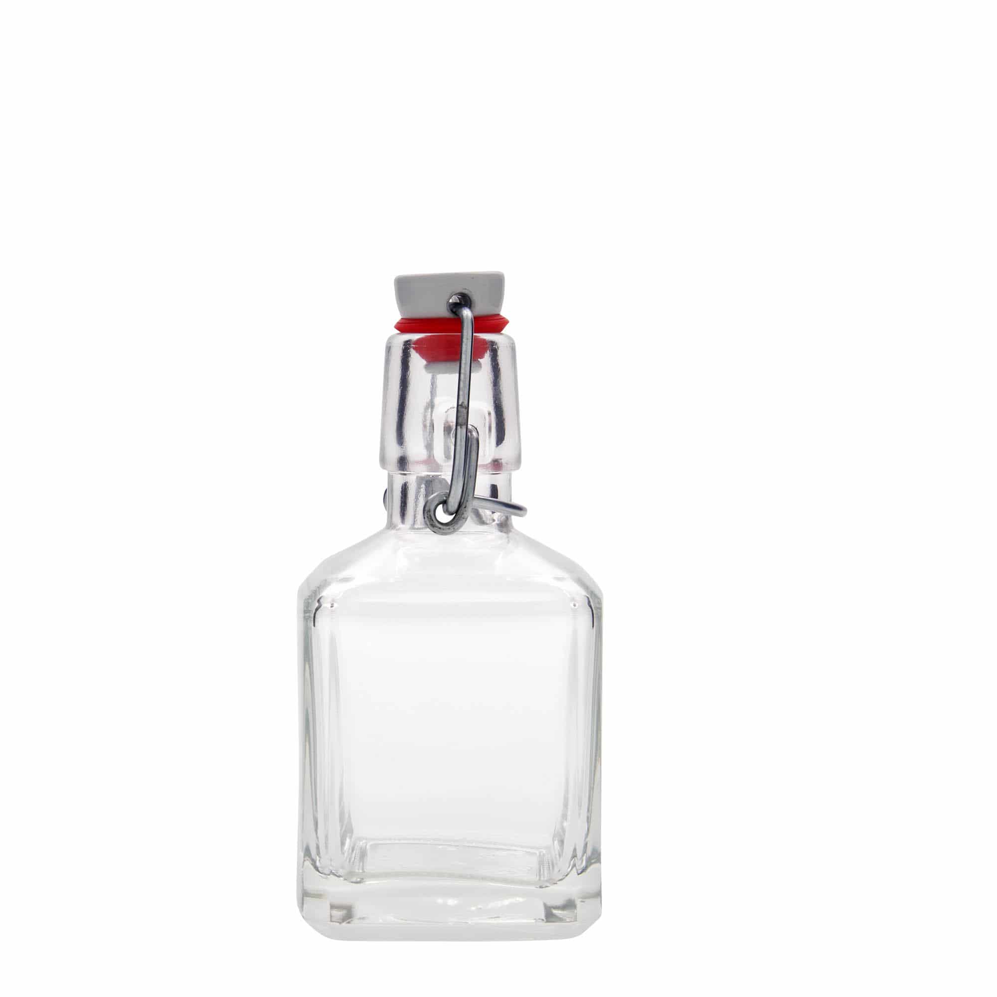 200 ml sklená fľaša „Kubica“, štvorcová, hrdlo: strmeňový uzáver