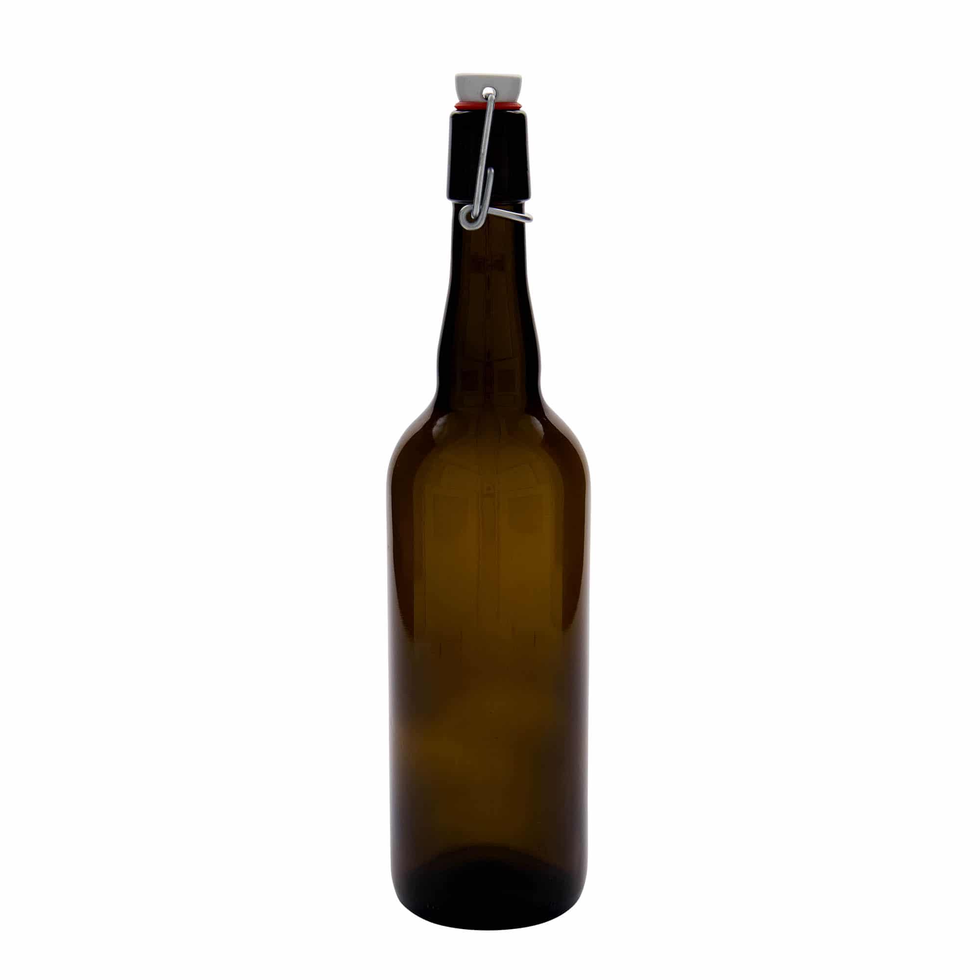750 ml fľaša na belgické pivo, sklená, hnedá farba, hrdlo: strmeňový uzáver