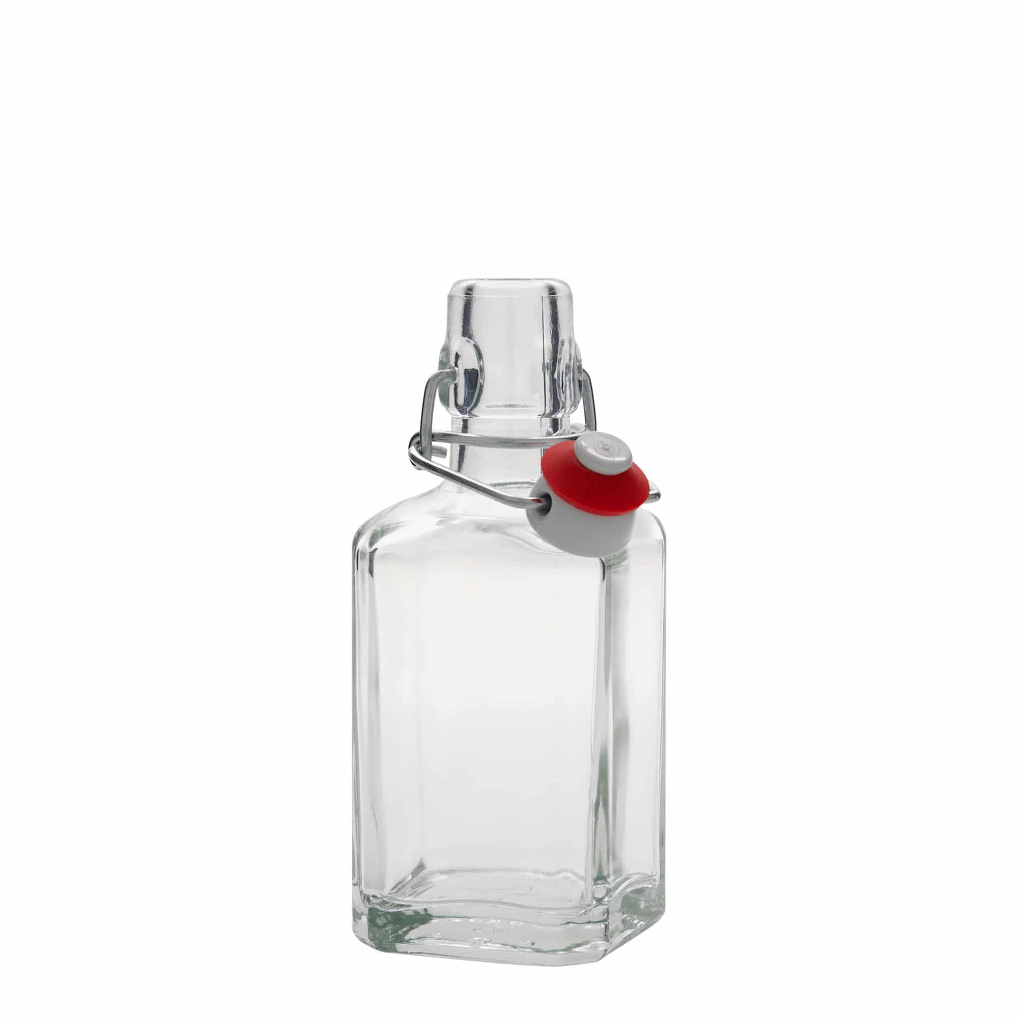 250 ml sklená fľaša „Rialto“, štvorcová, hrdlo: strmeňový uzáver