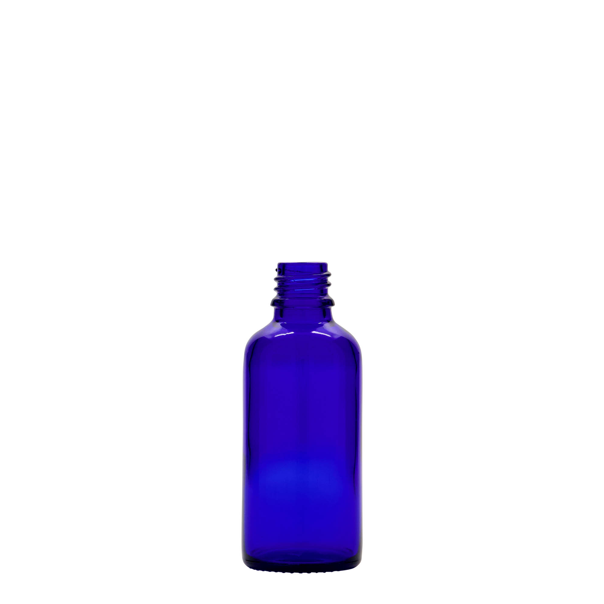 50 ml lekárska fľaša, sklo, kráľovská modrá, hrdlo: DIN 18 50 ml lekárska fľaša, sklo, kráľovská modrá, hrdlo: DIN 18