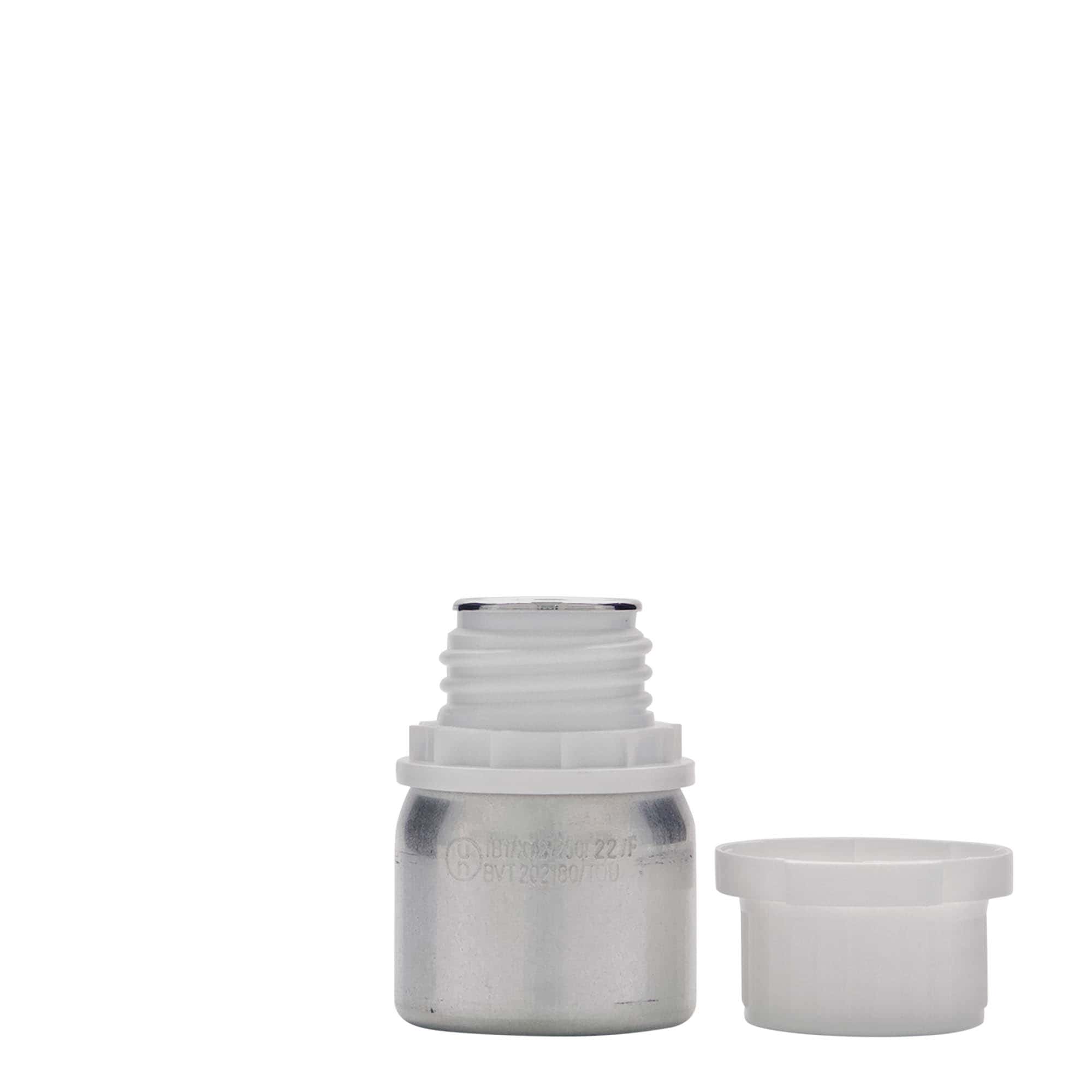 50 ml hliníková fľaša, kov, strieborná, hrdlo: DIN 32