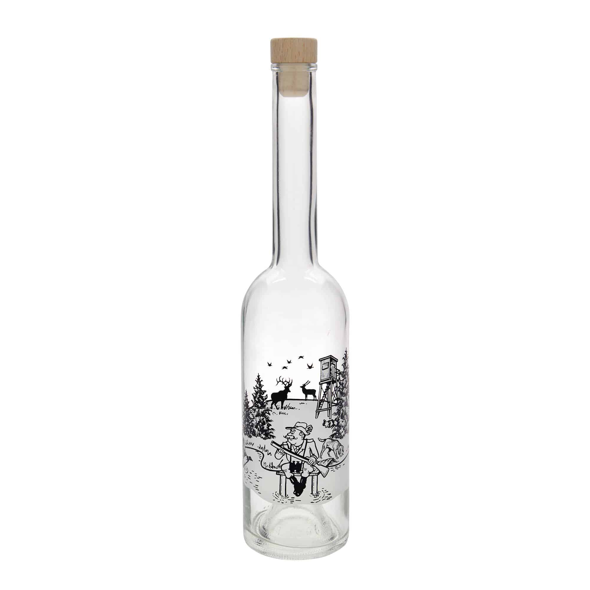 500 ml sklená fľaša „Opera“, motív: poľovník, hrdlo: korok