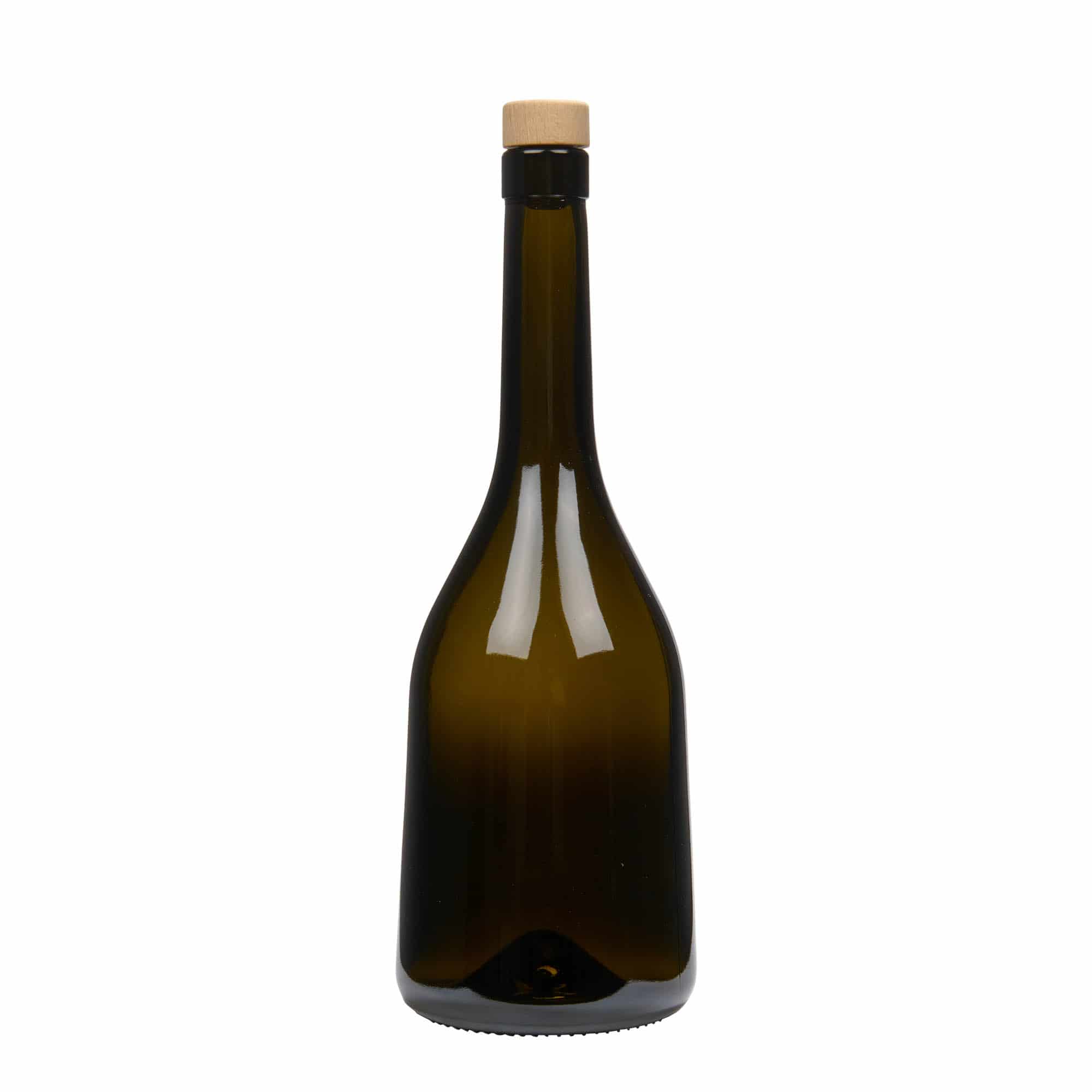 750 ml sklená fľaša „Rustica“, antická zelená farba, hrdlo: korok