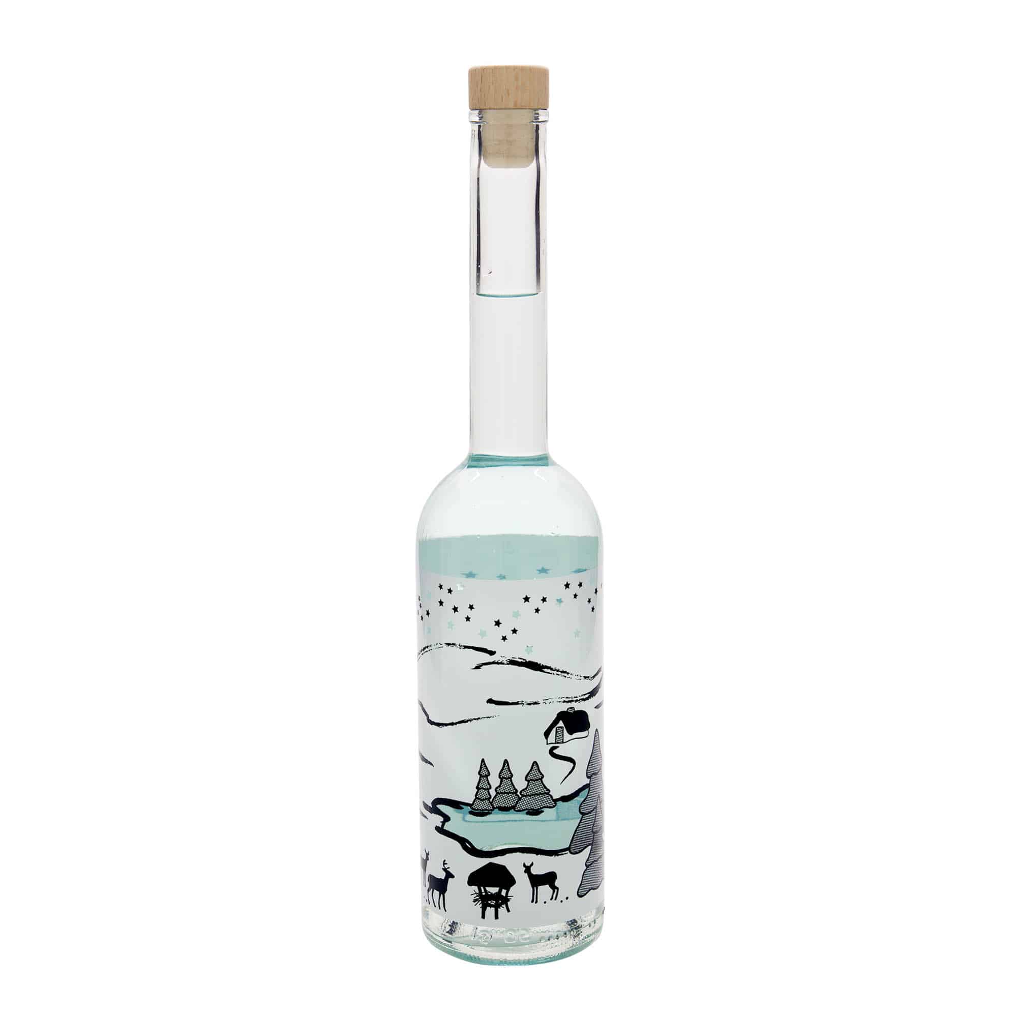500 ml sklenená fľaša 'Opera', motív: Zimný sen-Bianco, hrdlo: korok