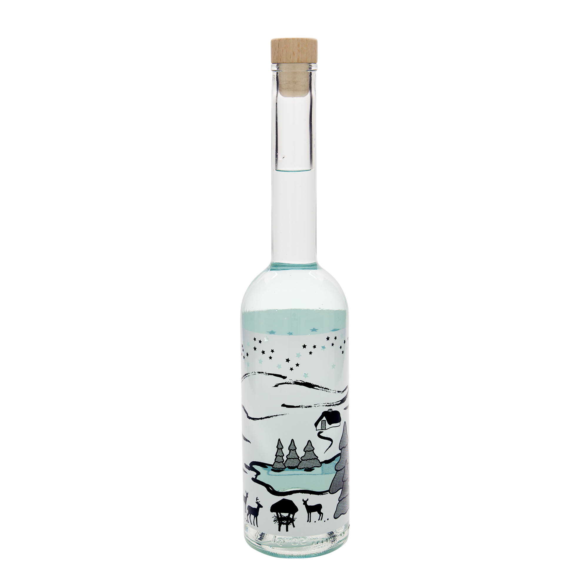 500 ml sklenená fľaša 'Opera', motív: Zimný sen-Bianco, hrdlo: korok