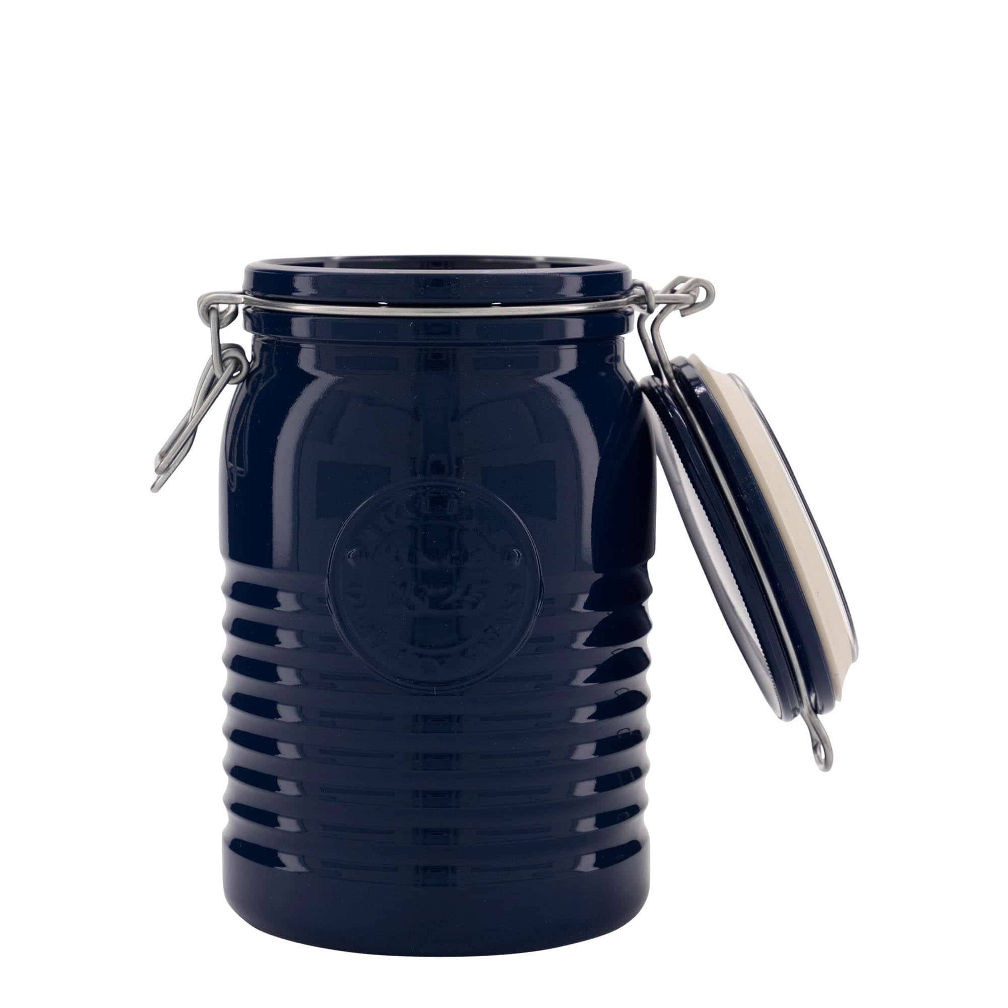 1 000 ml pohár so strmeňovým uzáverom „Officina 1825“, modrá farba, hrdlo: strmeňový uzáver