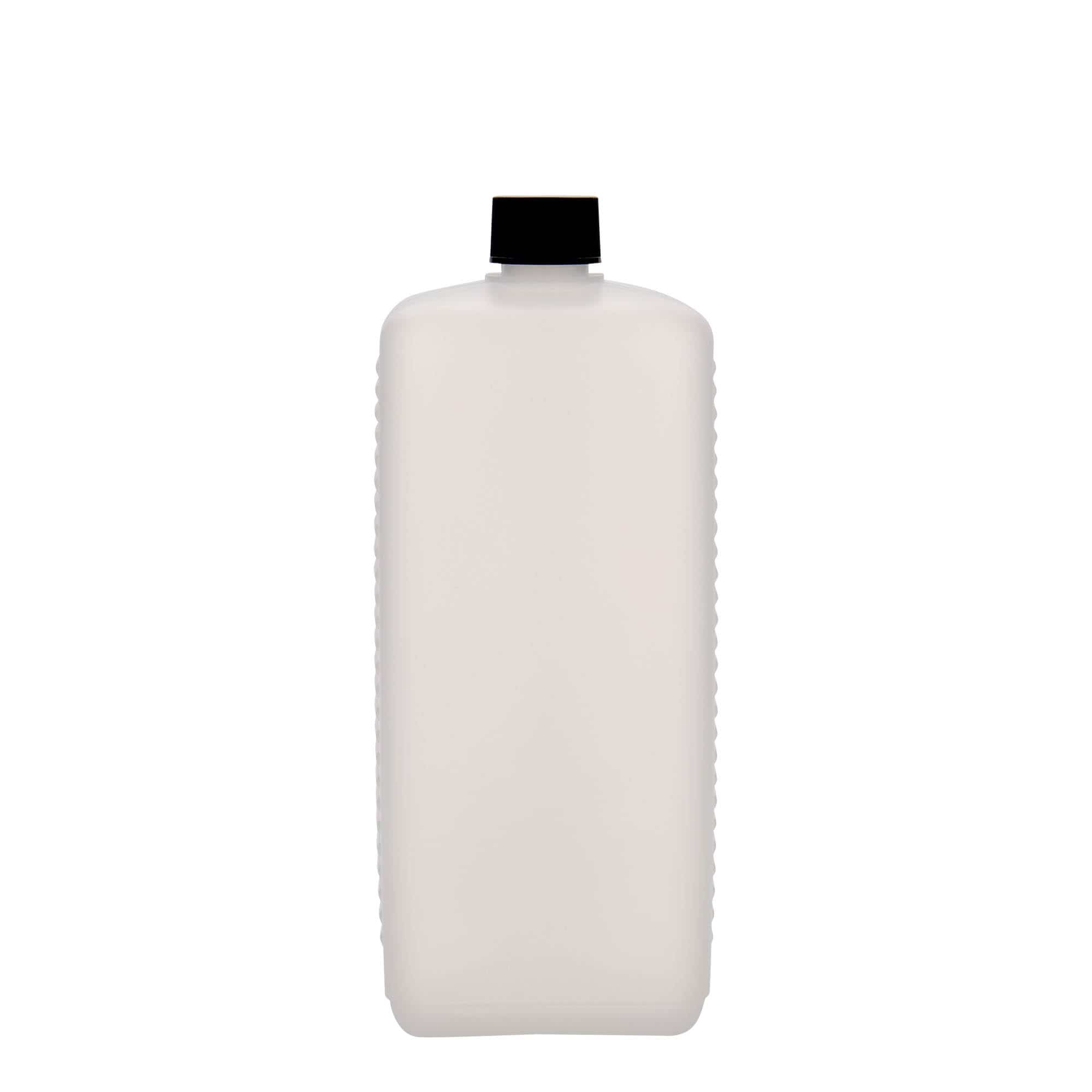 1 000 ml bandasková fľaša, obdĺžniková, HDPE plast, prírodná farba, hrdlo: DIN 25 EPE
