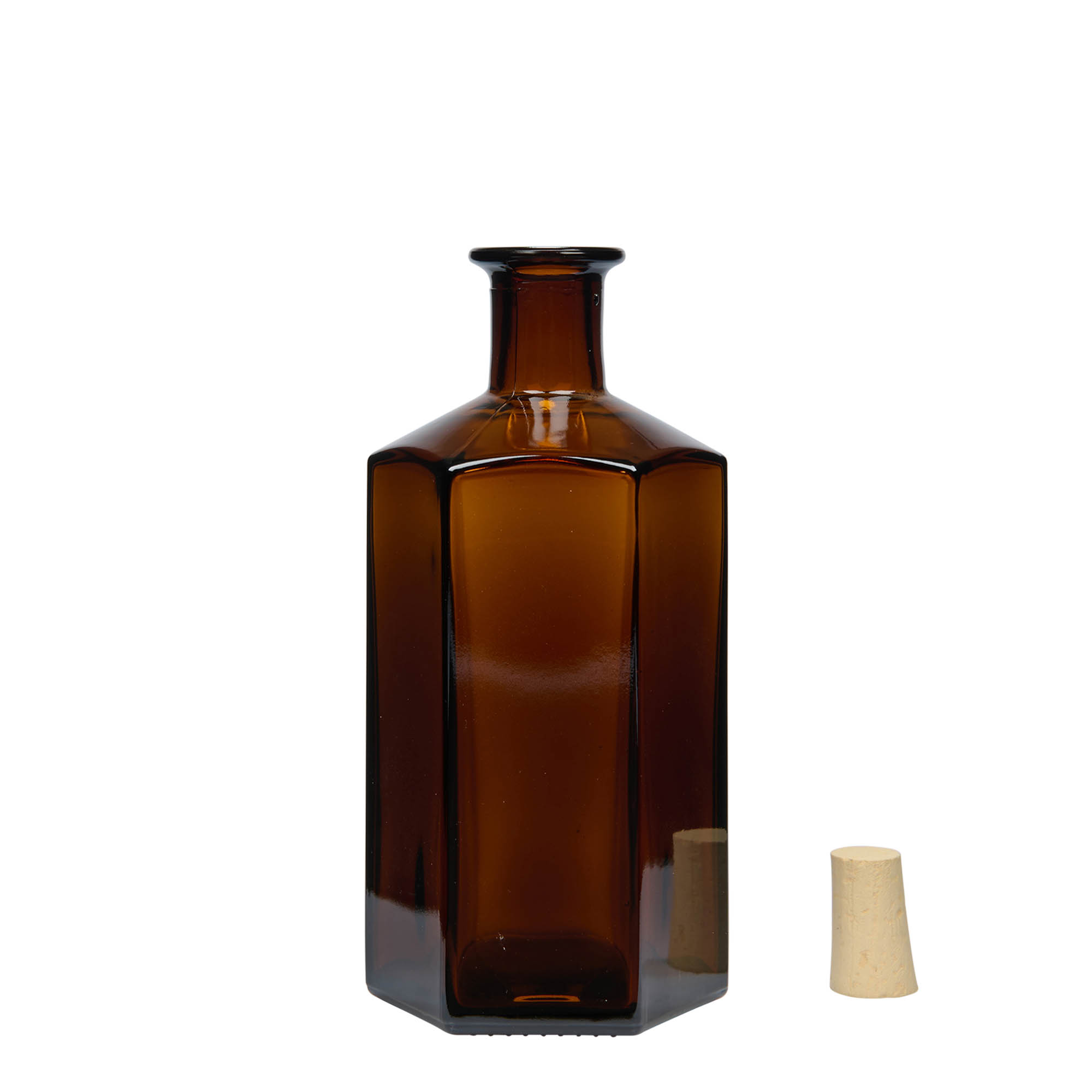 500 ml sklenená fľaša lekárnika 'Jimmy', šesťhranná, hnedá, hrdlo: korkové 500 ml sklenená fľaša lekárnika 'Jimmy', šesťhranná, hnedá, hrdlo: korkové