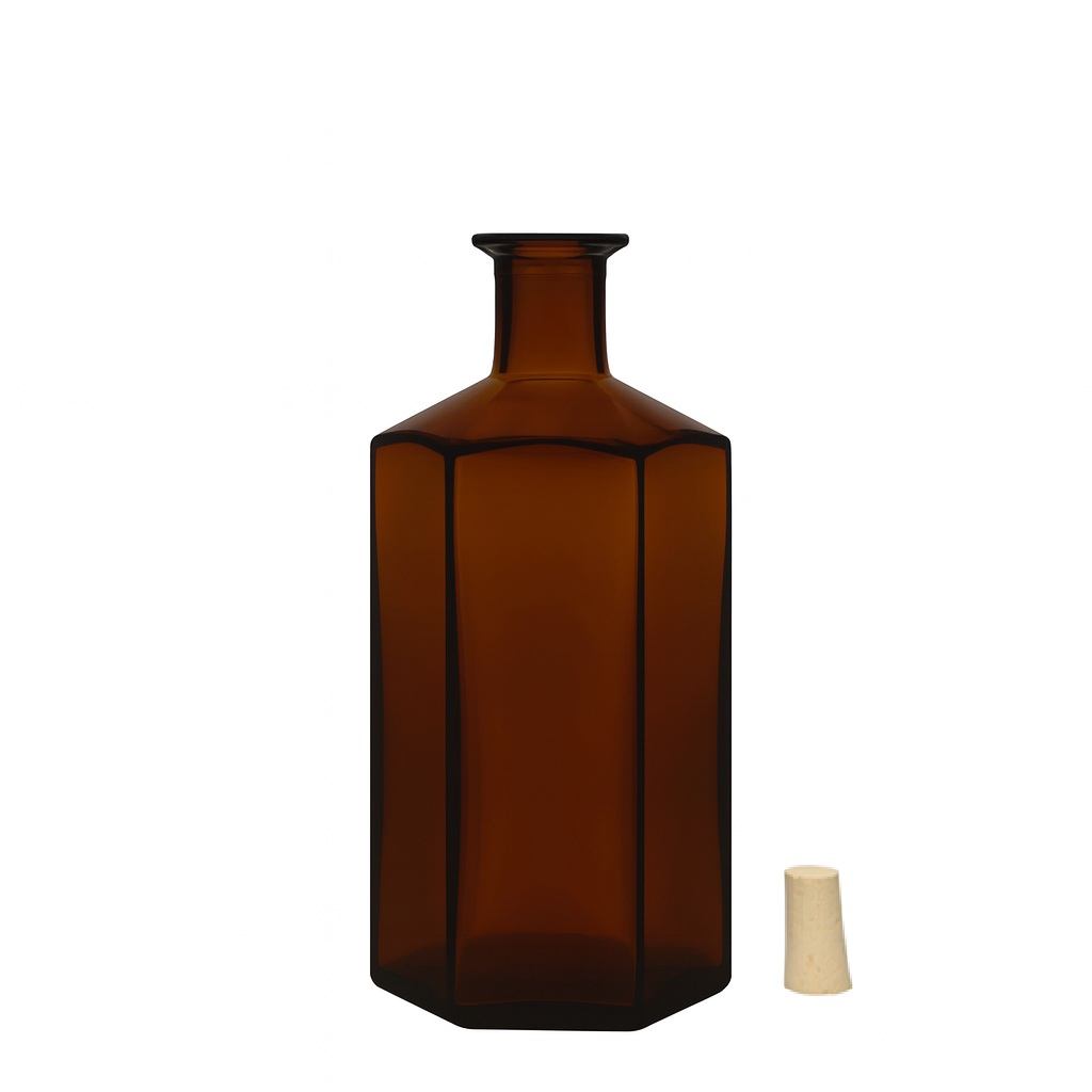 500 ml sklenená fľaša lekárnika 'Jimmy', šesťhranná, hnedá, hrdlo: korkové 500 ml sklenená fľaša lekárnika 'Jimmy', šesťhranná, hnedá, hrdlo: korkové