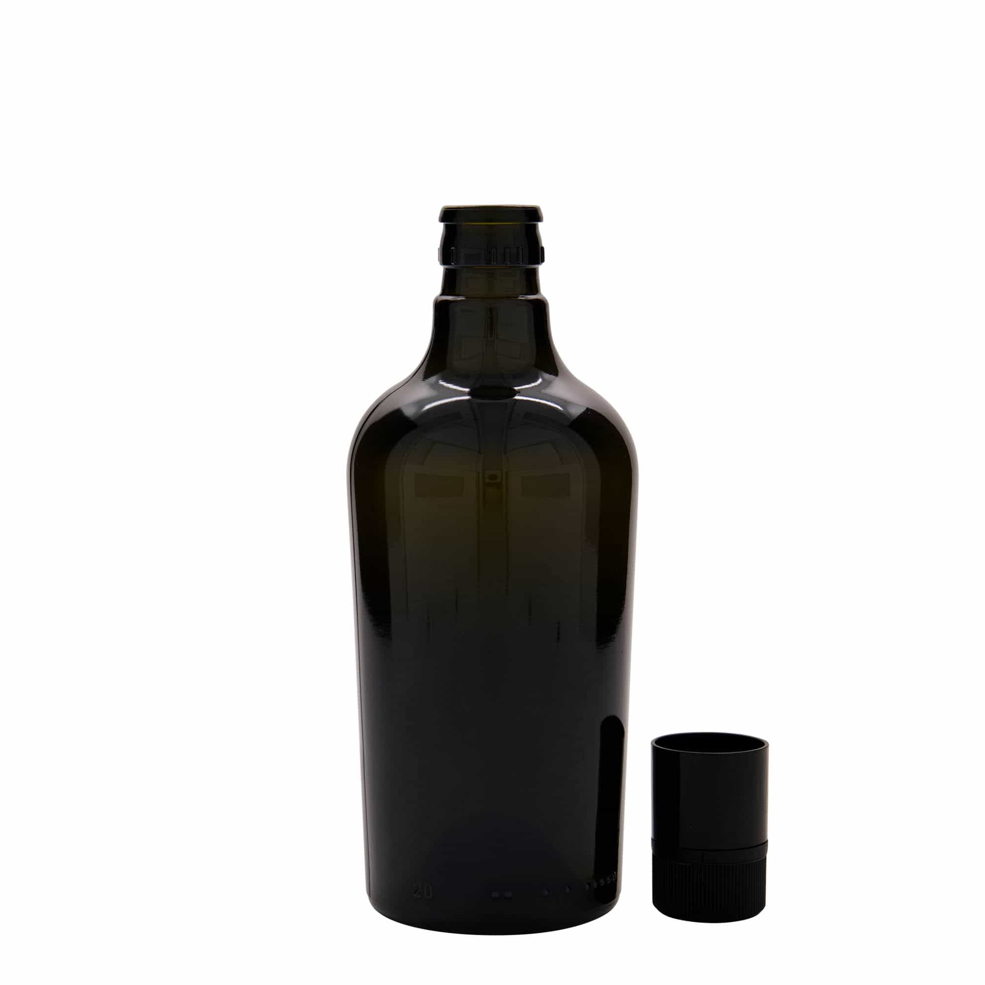 500 ml fľaša na ocot/olej „Oleum“, sklená, antická zelená farba, hrdlo: DOP