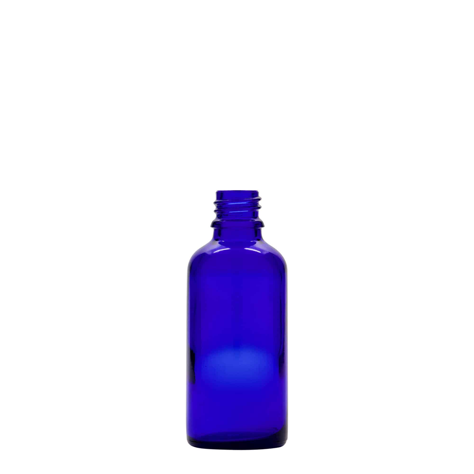 50 ml liekovka s pipetou, sklená, kráľovská modrá – červená farba, hrdlo: DIN 18