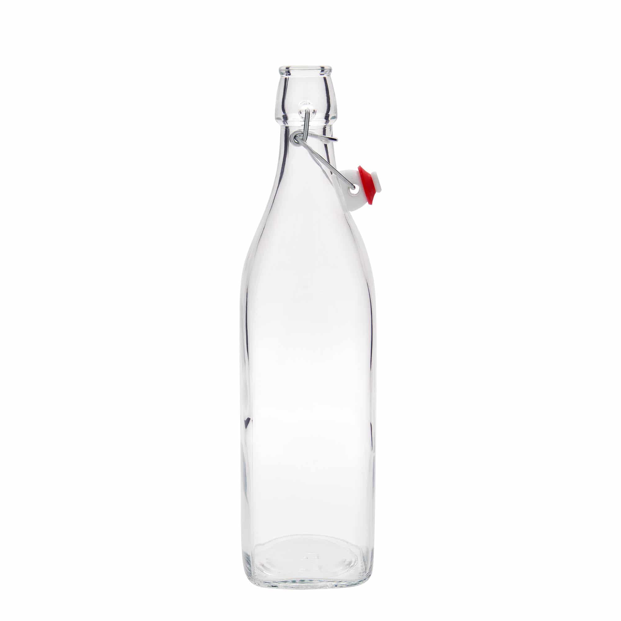 1 000 ml sklená fľaša „Swing, štvorcová, hrdlo: strmeňový uzáver