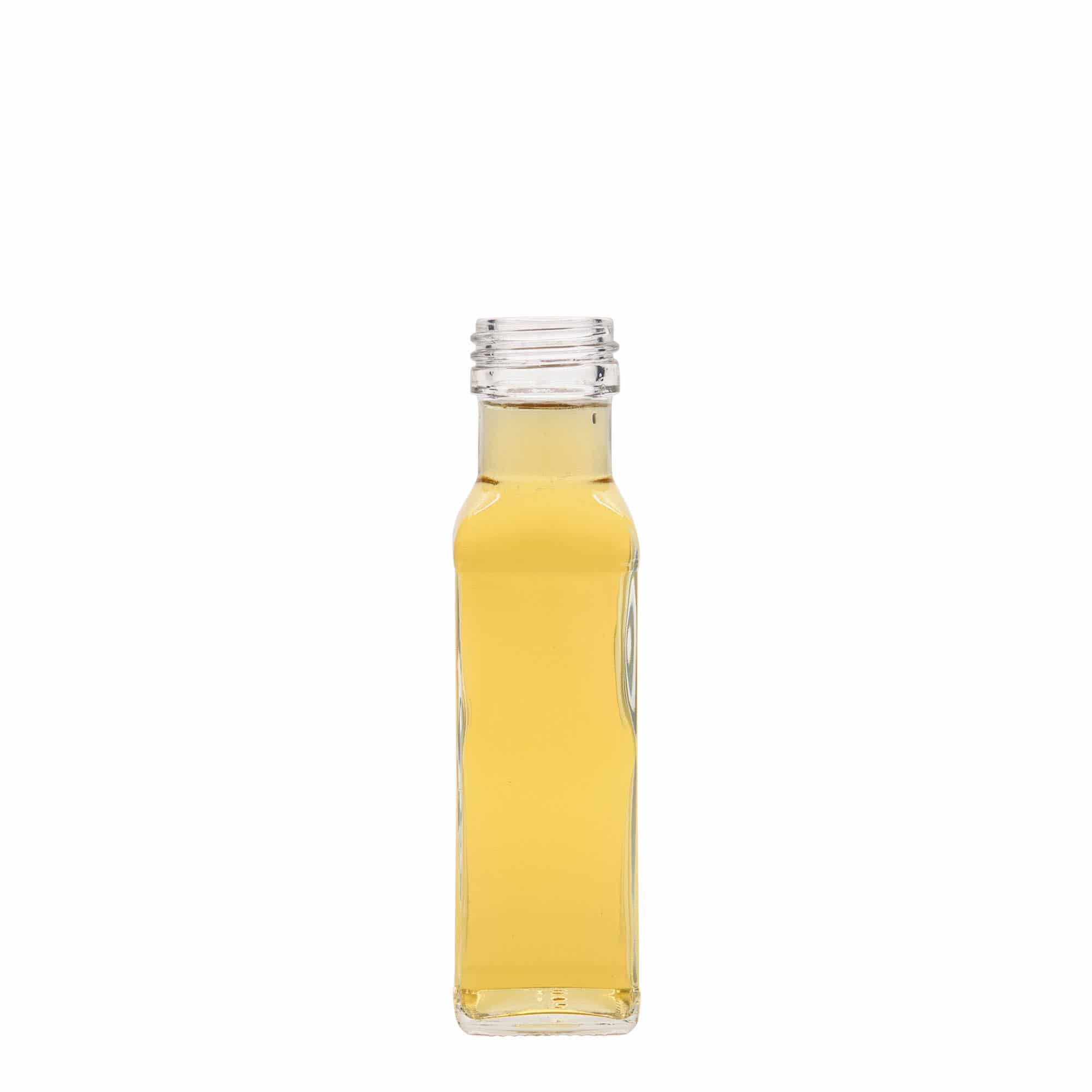 100 ml sklená fľaša „Marasca“, štvorcová, hrdlo: PP 31,5