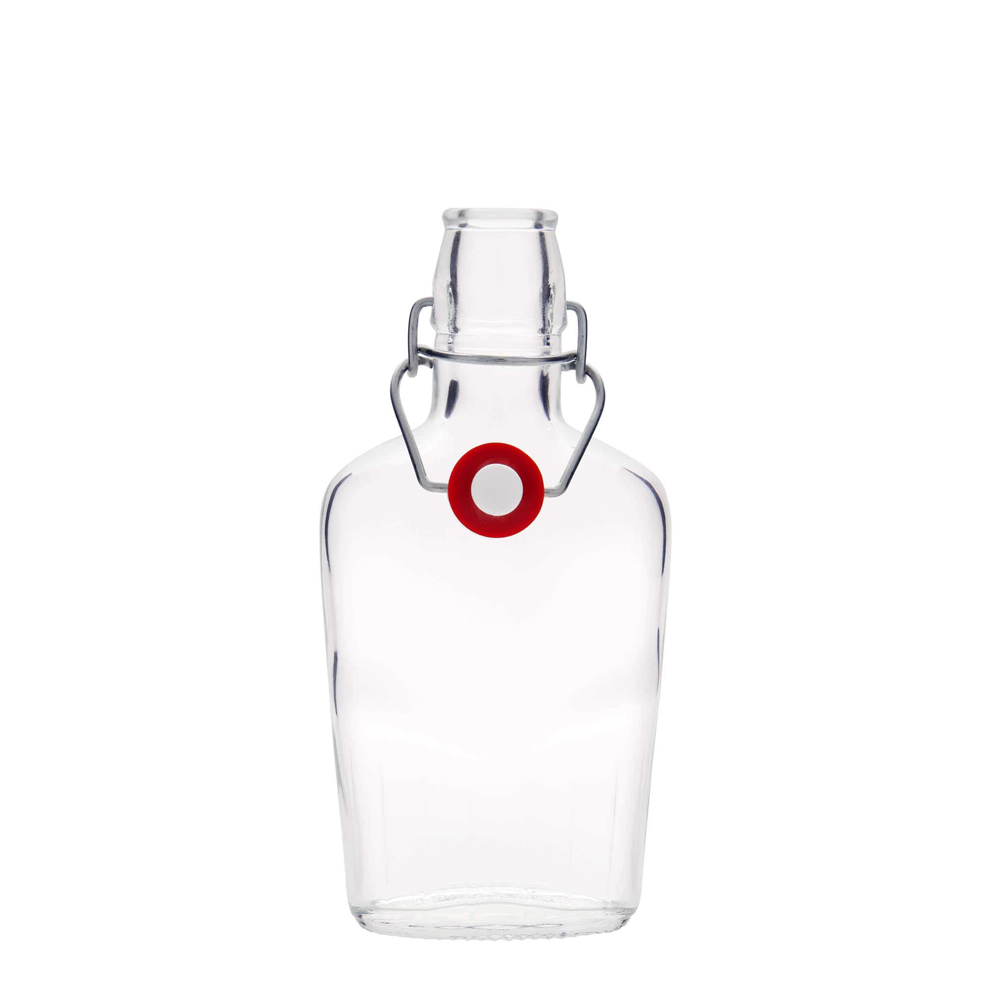 250 ml sklená fľaša „Fiaschetta“, oválna, hrdlo: strmeňový uzáver