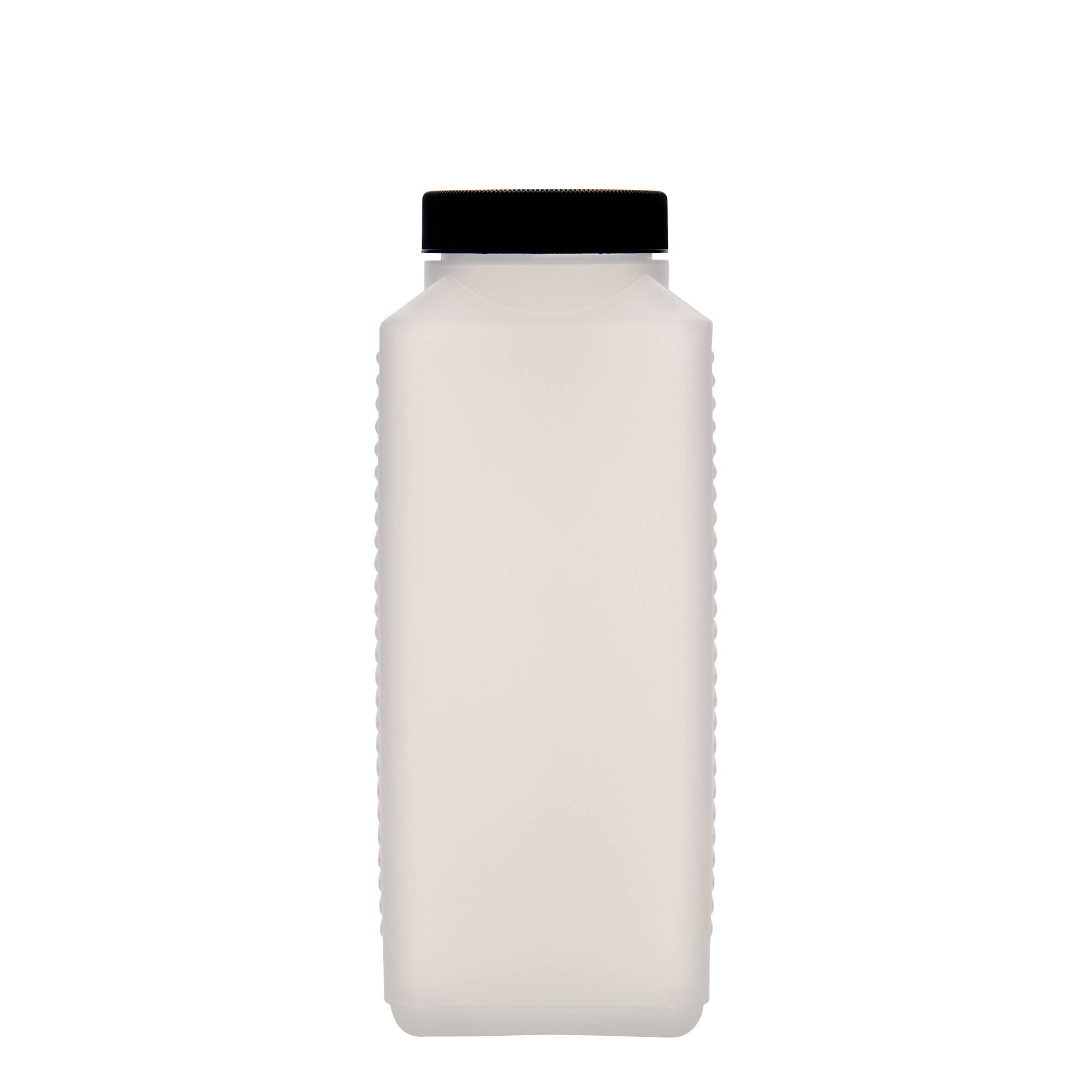 1 000 ml fľaša s širokým hrdlom, obdĺžniková, HDPE plast, prírodná, hrdlo: DIN 60 EPE