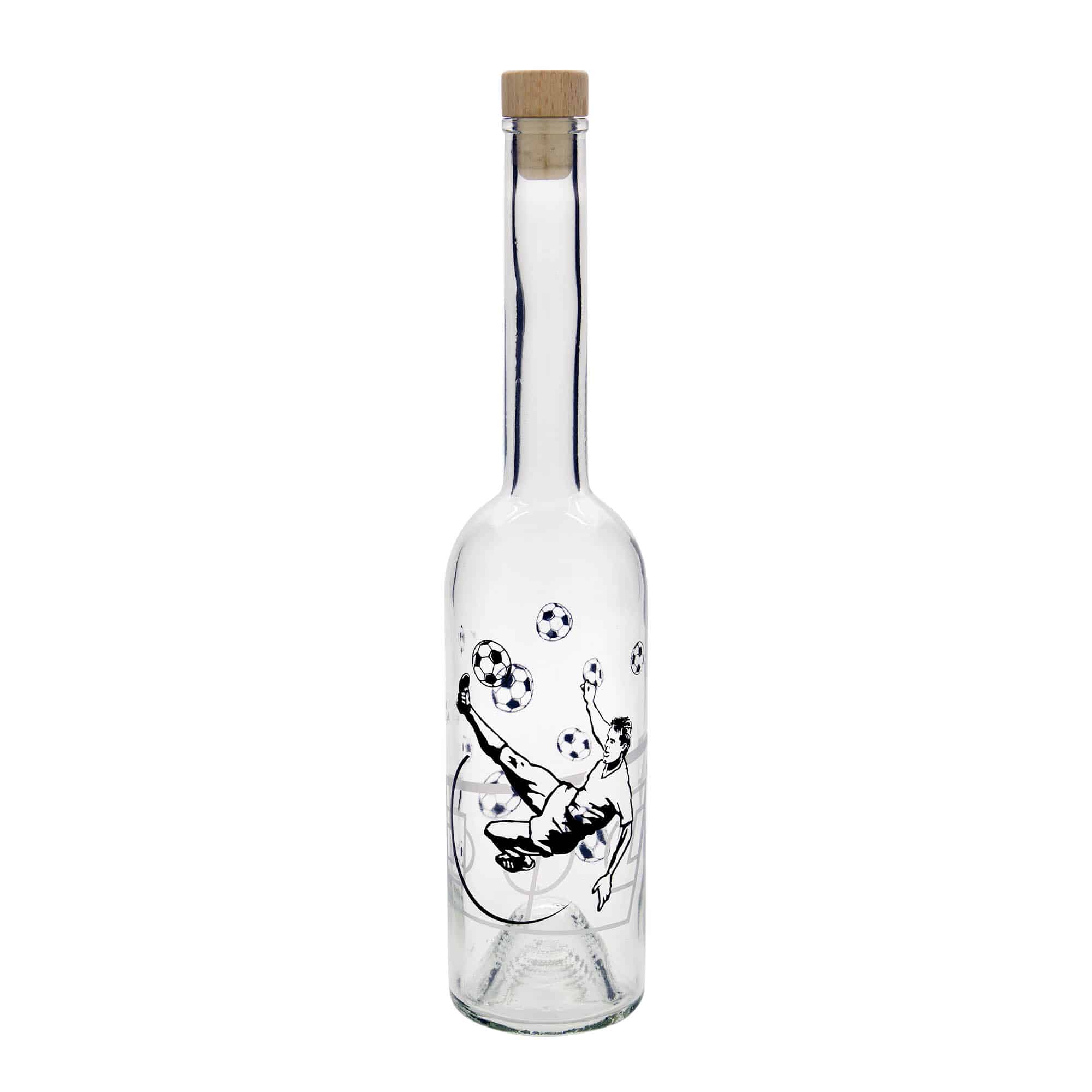 500 ml sklená fľaša „Opera“, motív: futbalista, hrdlo: korok