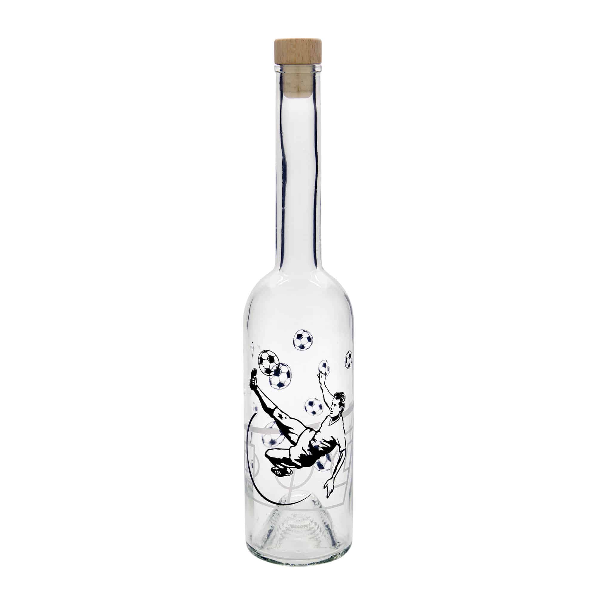 500 ml sklenená fľaša 'Opera', motív: futbalista, hrdlo: korok