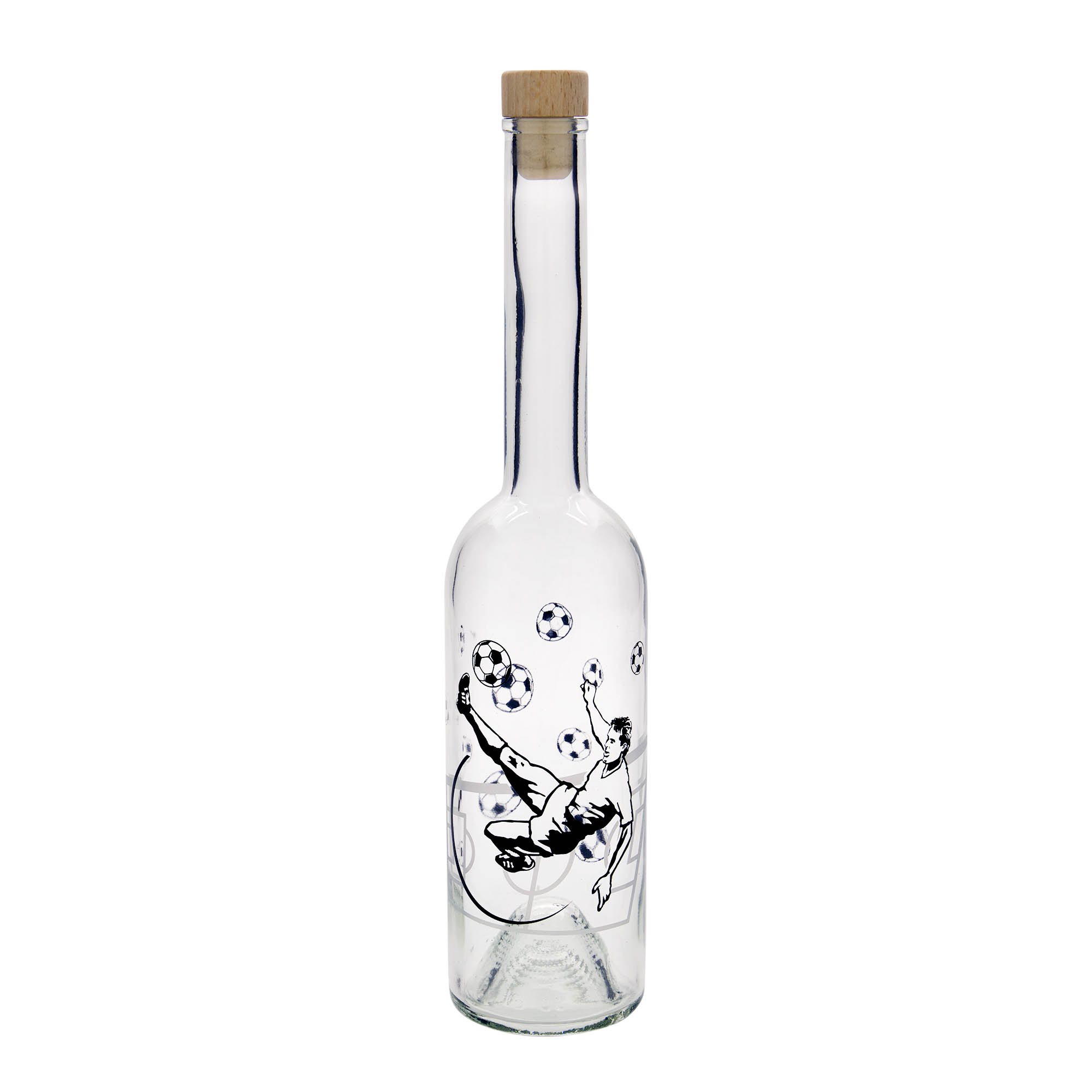 500 ml sklenená fľaša 'Opera', motív: futbalista, hrdlo: korok 500 ml sklenená fľaša 'Opera', motív: futbalista, hrdlo: korok