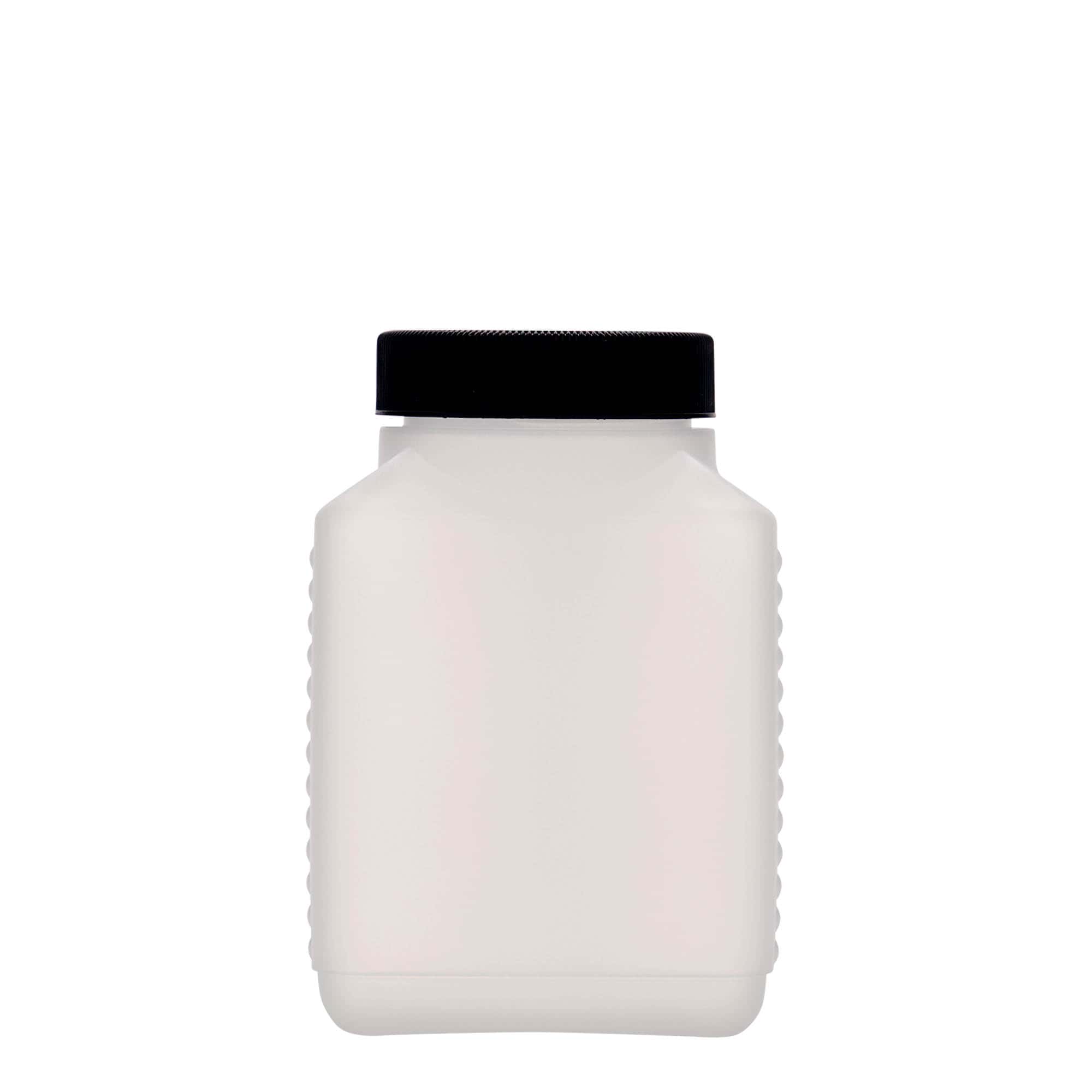 500 ml fľaša so širokým hrdlom, obdĺžniková, HDPE plast, prírodná farba, hrdlo: DIN 60 EPE