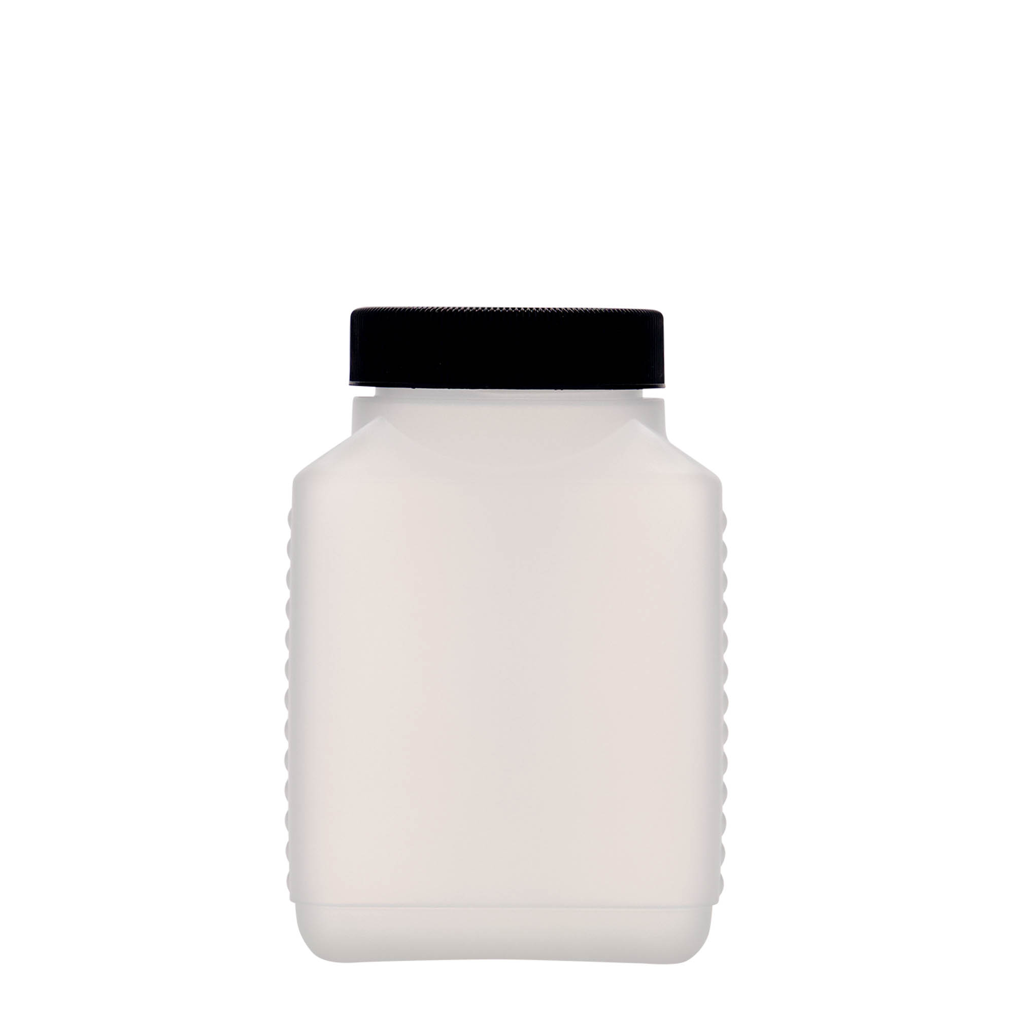 500 ml fľaša s širokým hrdlom, obdĺžniková, HDPE plast, prírodná, hrdlo: DIN 60 EPE