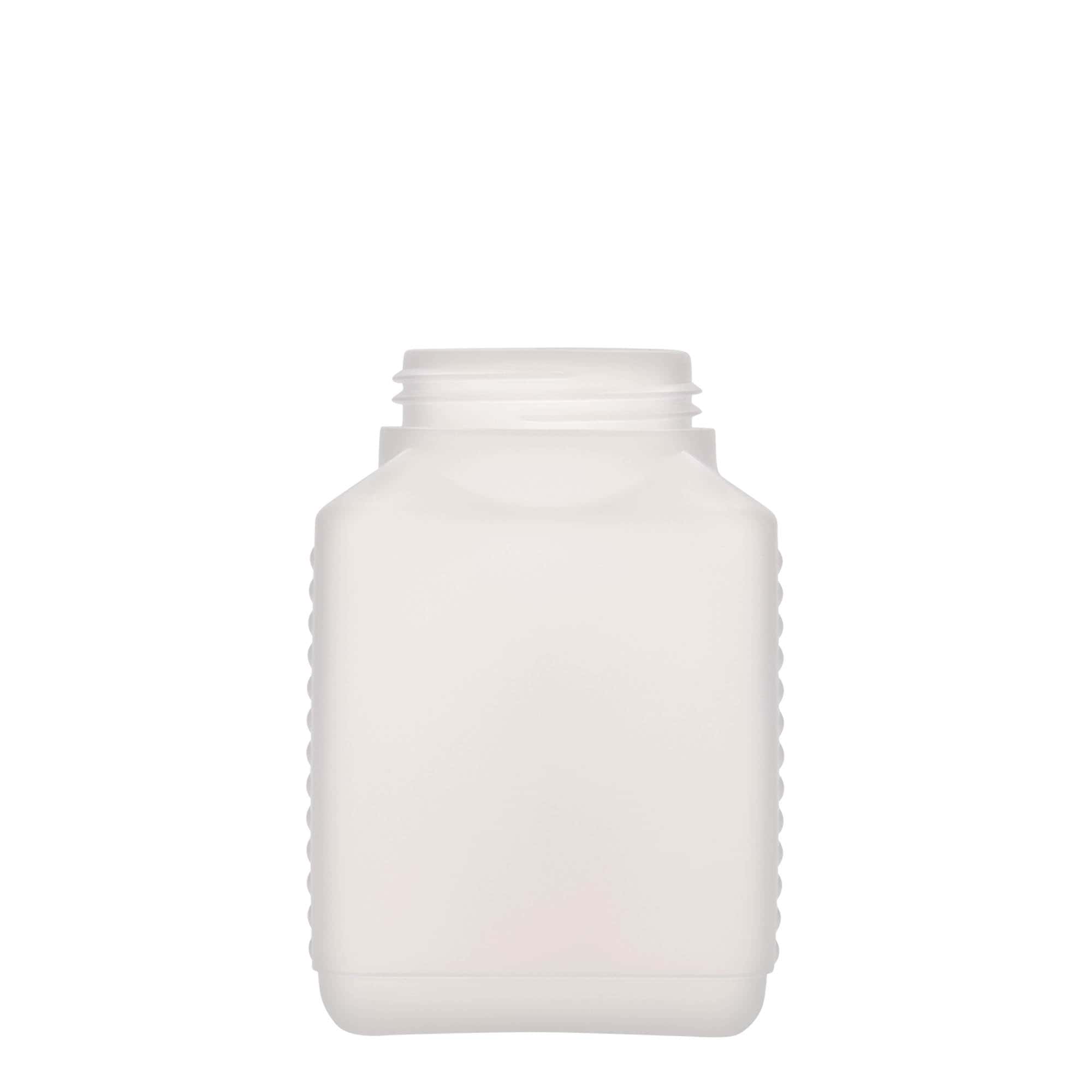 500 ml fľaša so širokým hrdlom, obdĺžniková, HDPE plast, prírodná farba, hrdlo: DIN 60 EPE