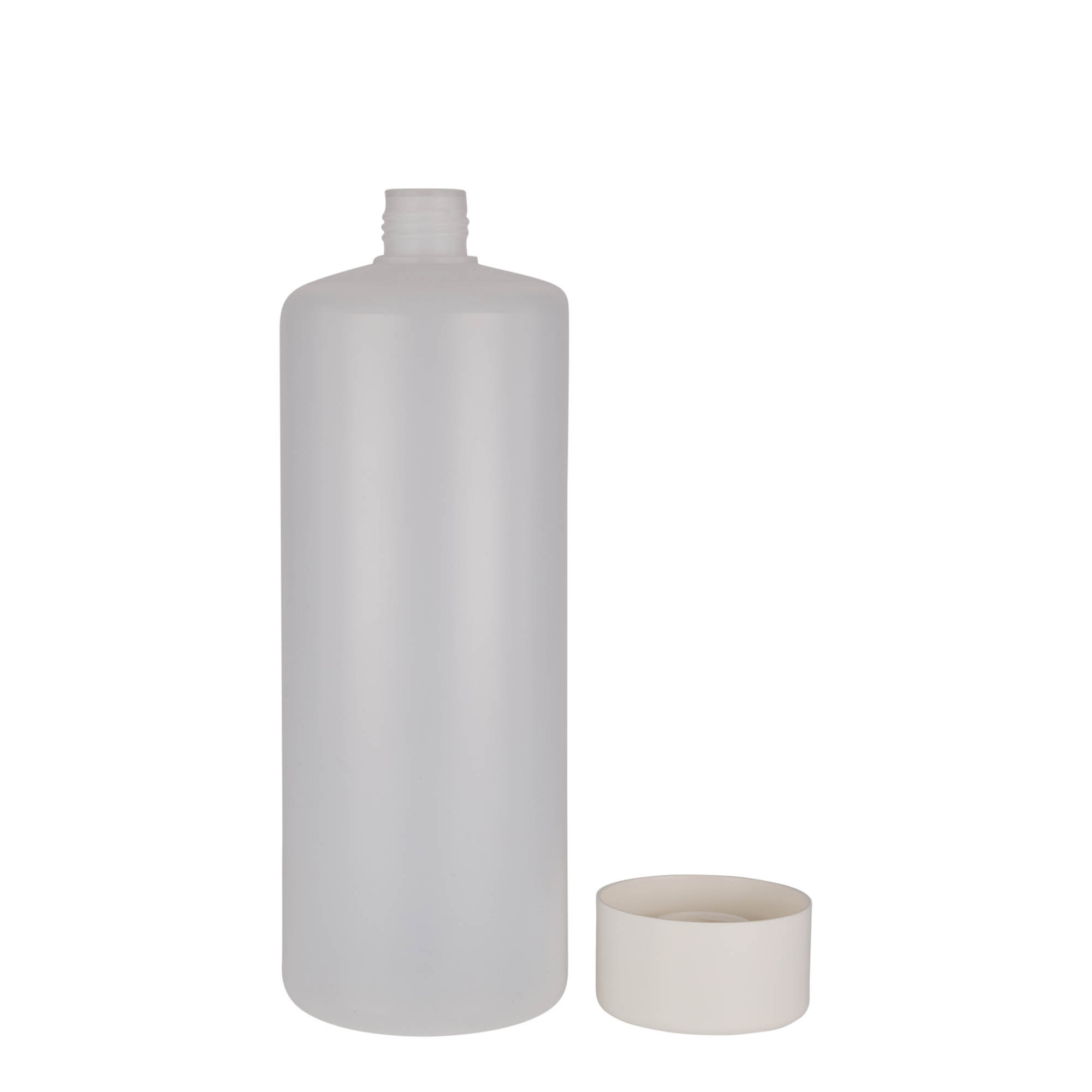 1 000 ml okrúhla fľaša, PE-plast, prírodná, hrdlo: skrutkovací uzáver 1 000 ml okrúhla fľaša, PE-plast, prírodná, hrdlo: skrutkovací uzáver