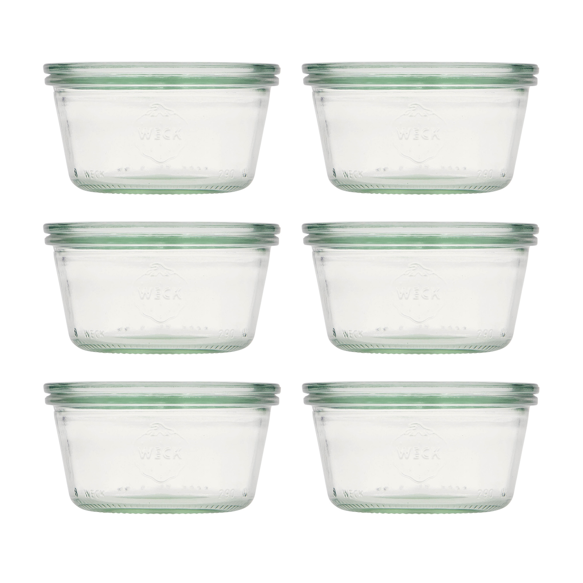 6x 290 ml WECK-pohár typu Sturz plochý so skleneným viečkom RR 100