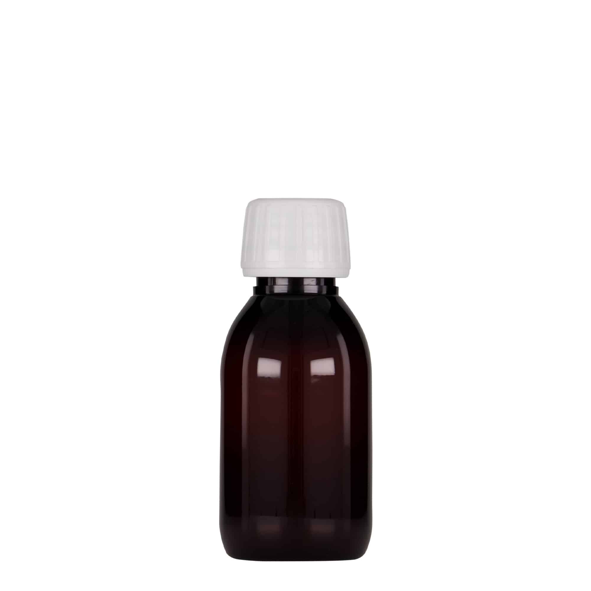 100 ml PET liekovka, hnedá farba, plast, hrdlo: PP 28