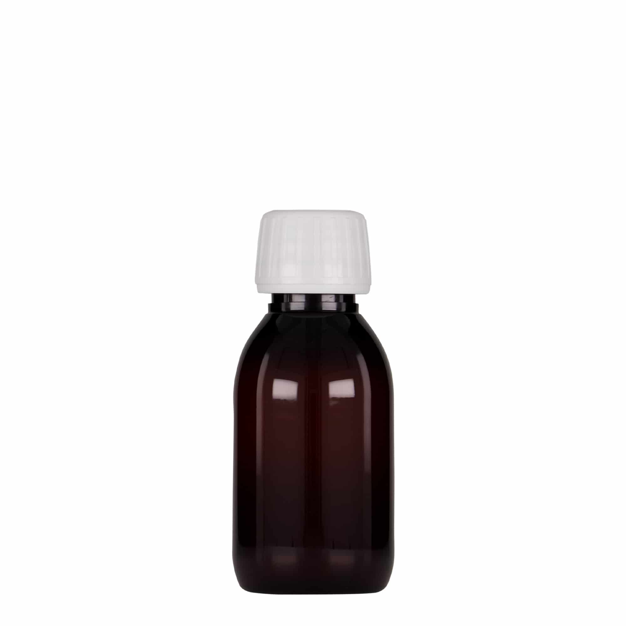 100 ml PET lekárska fľaša, hnedá, plast, hrdlo: PP 28