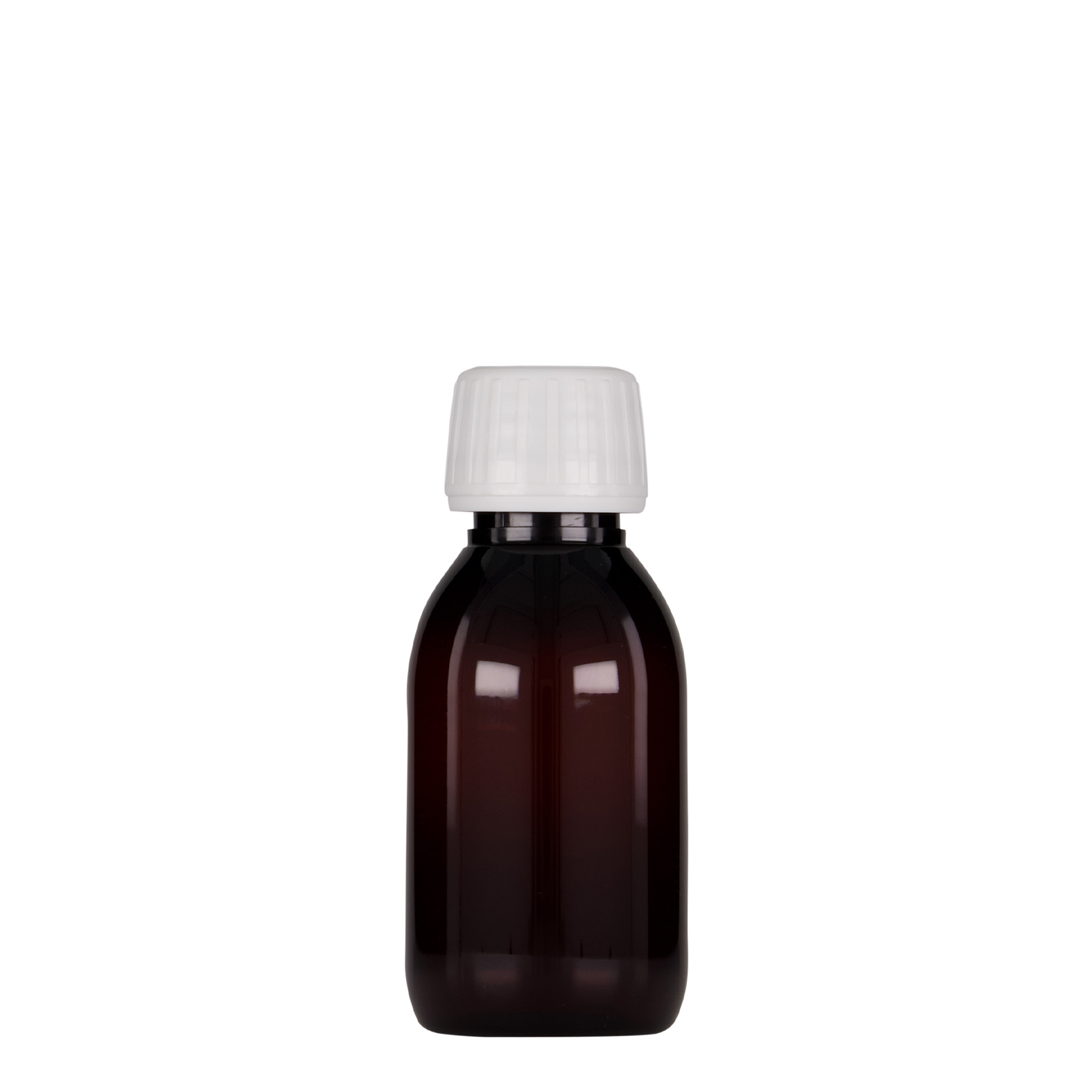 100 ml PET lekárska fľaša, hnedá, plast, hrdlo: PP 28 100 ml PET lekárska fľaša, hnedá, plast, hrdlo: PP 28