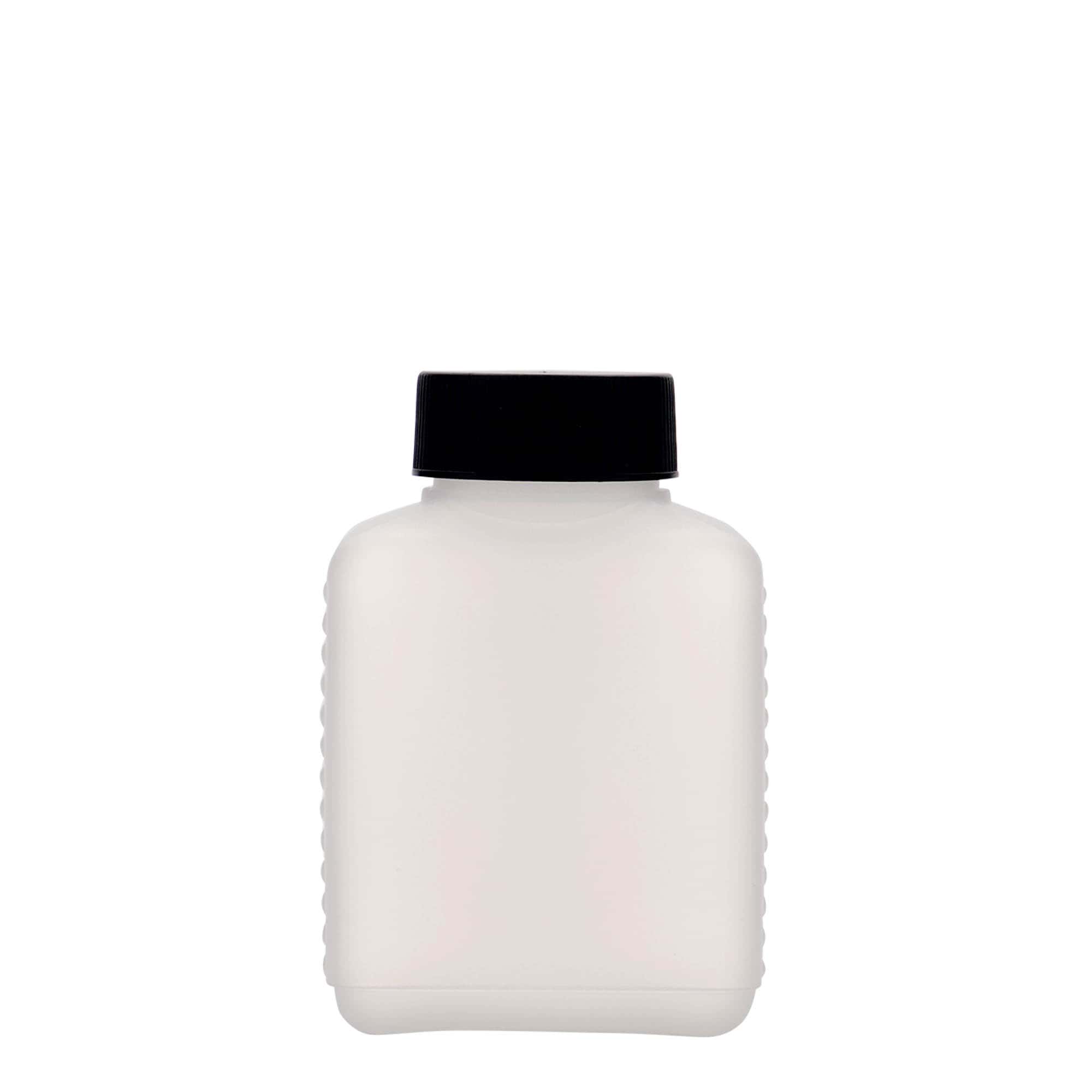 250 ml fľaša so širokým hrdlom, obdĺžniková, HDPE plast, prírodná farba, hrdlo: DIN 40 EPE