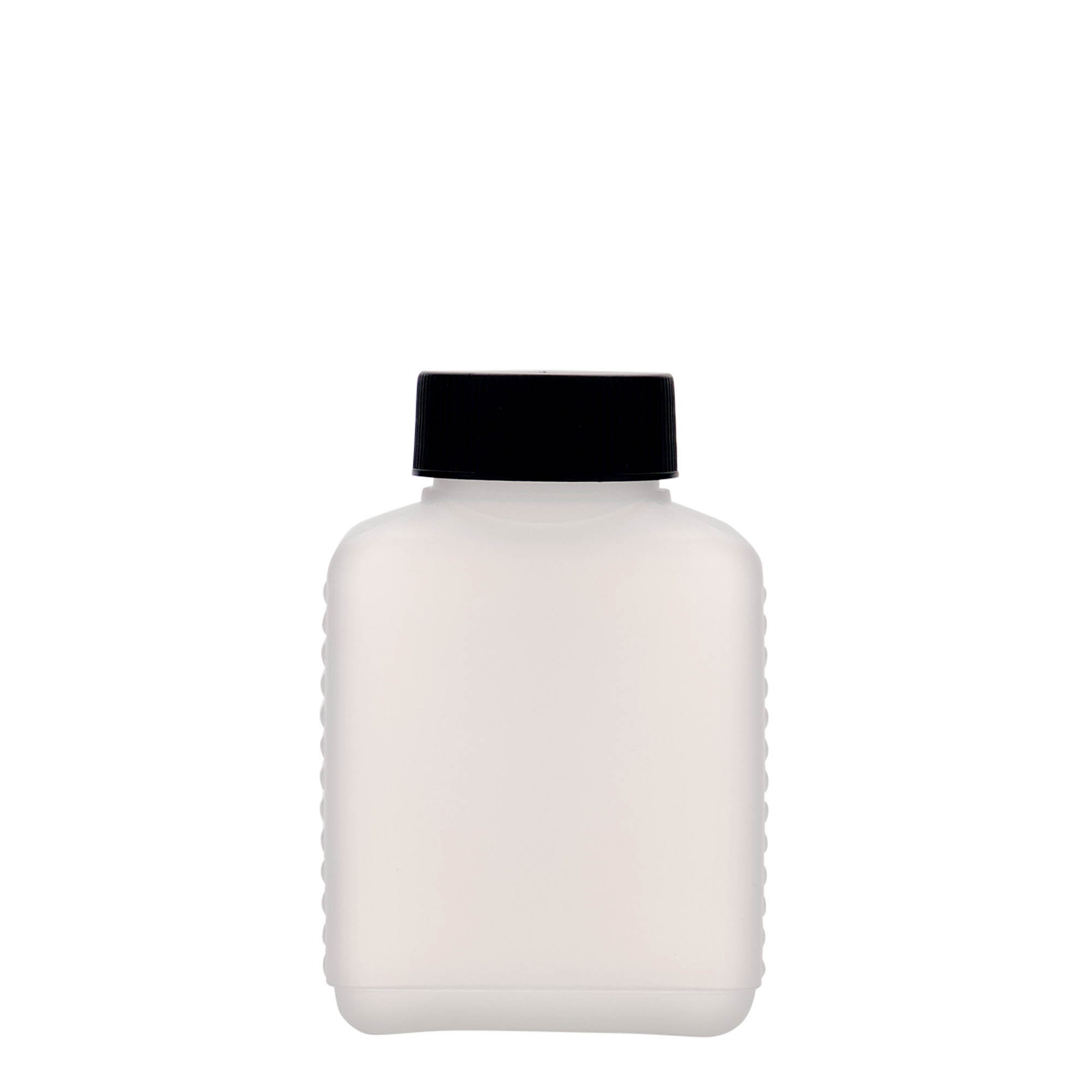 250 ml fľaša s širokým hrdlom, obdĺžniková, HDPE plast, prírodná farba, hrdlo: DIN 40 EPE