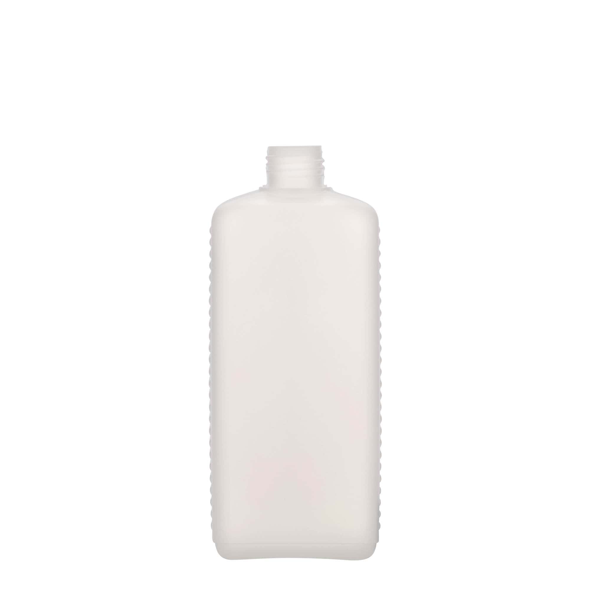 500 ml kanistrová fľaša, obdĺžniková, HDPE plast, prírodná, hrdlo: DIN 25 EPE