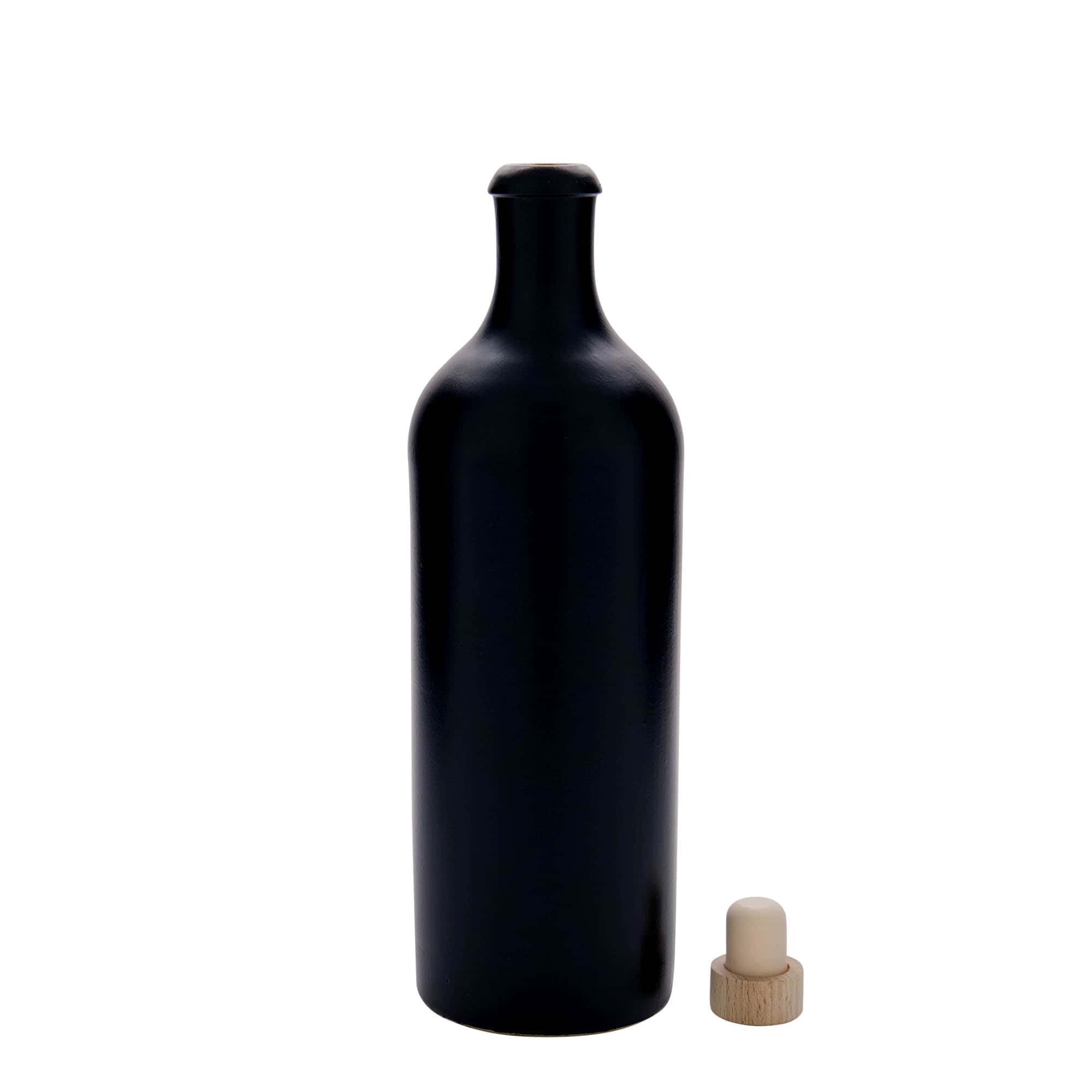 750 ml hlinený krčah, kamenina, čierna farba, hrdlo: korok