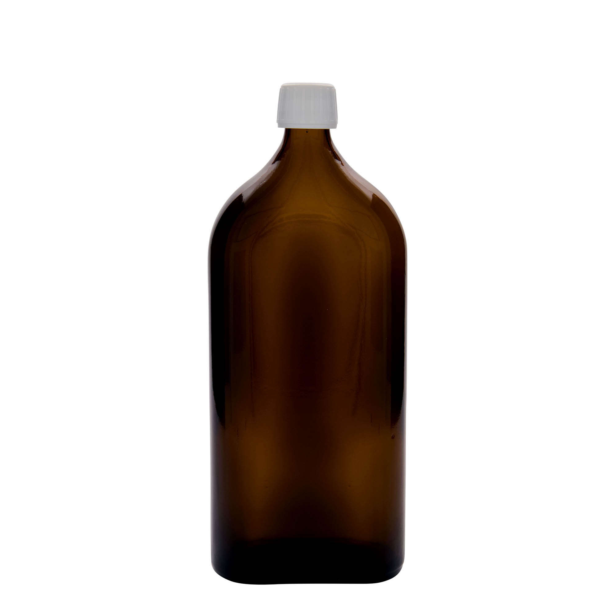 1 000 ml lekárska fľaša Meplat, oválna, sklo, hnedá, hrdlo: PP 28