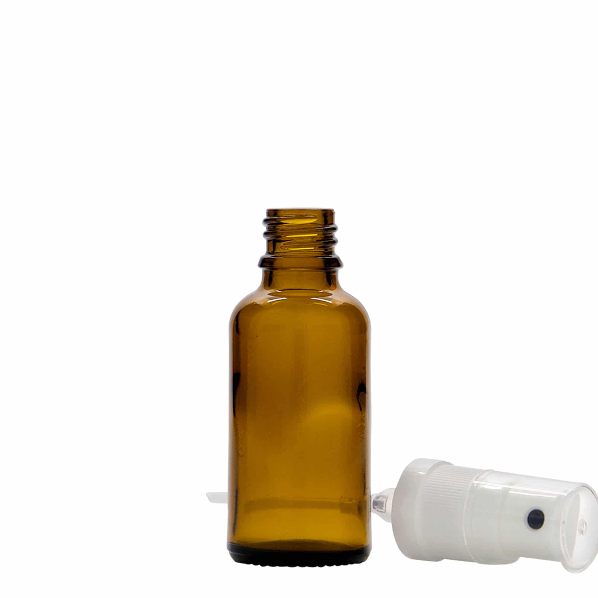 30 ml liekovka s rozprašovačom, sklená, hnedá farba, hrdlo: DIN 18