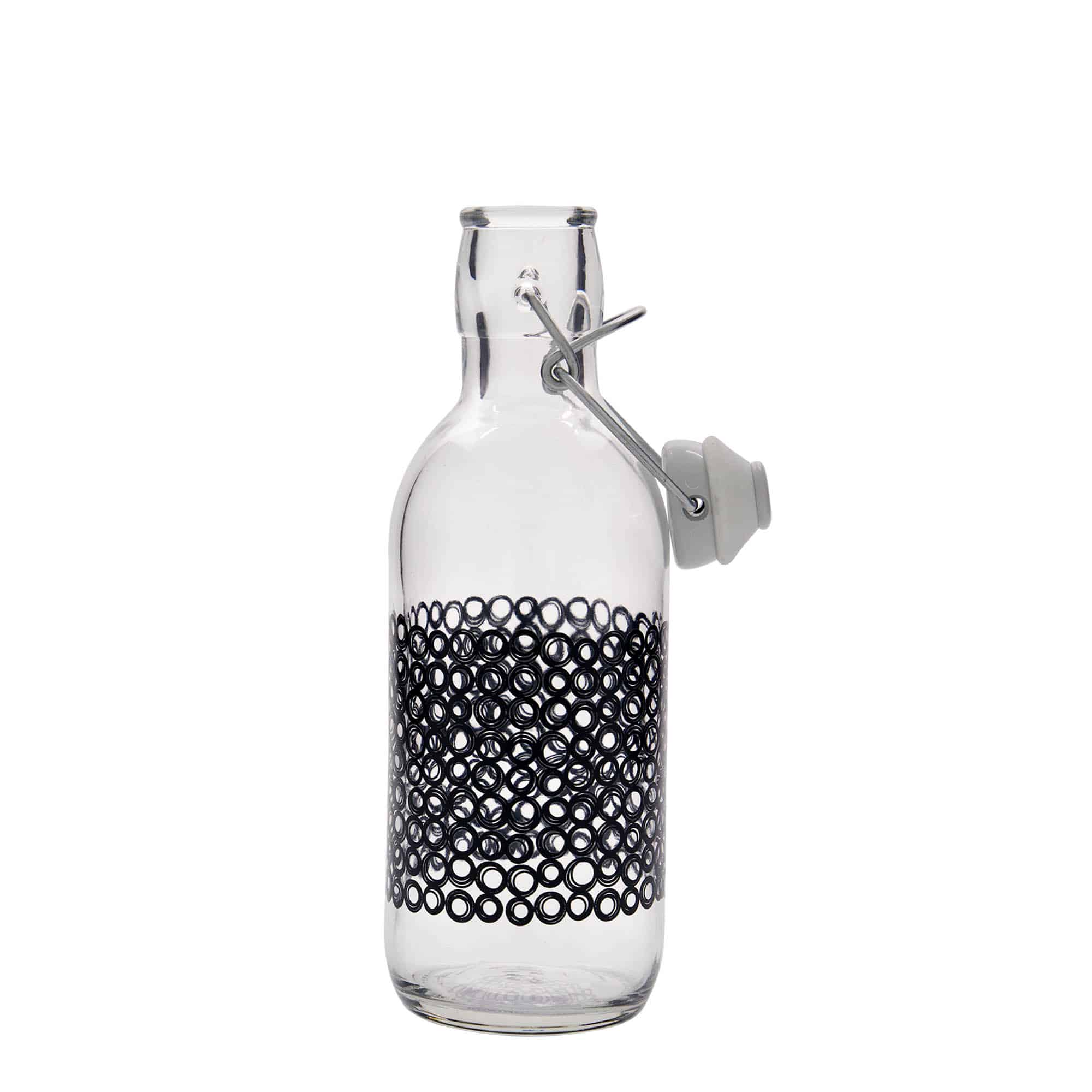 500 ml sklená fľaša „Emilia“, motív: Circola nero, hrdlo: strmeňový uzáver