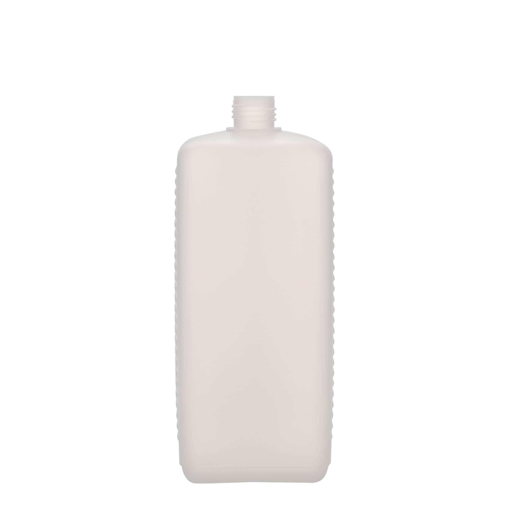 1 000 ml bandasková fľaša, obdĺžniková, HDPE plast, prírodná farba, hrdlo: DIN 25 EPE