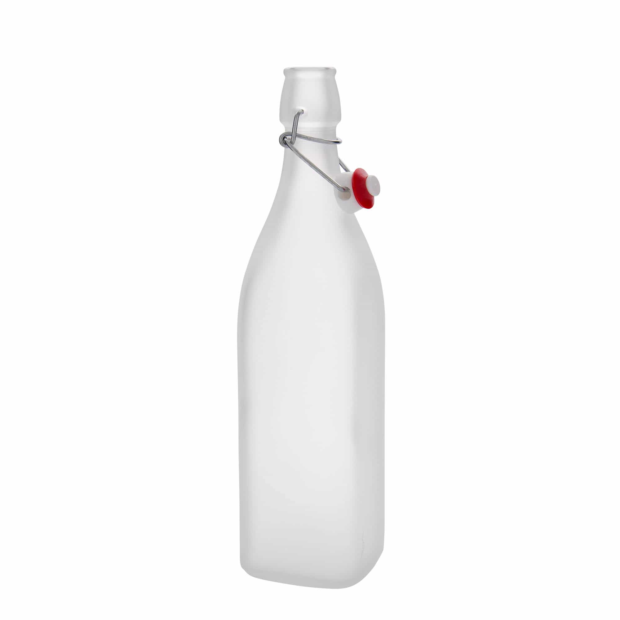 1 000 ml sklená fľaša „Swing, štvorcová, biela farba, hrdlo: strmeňový uzáver