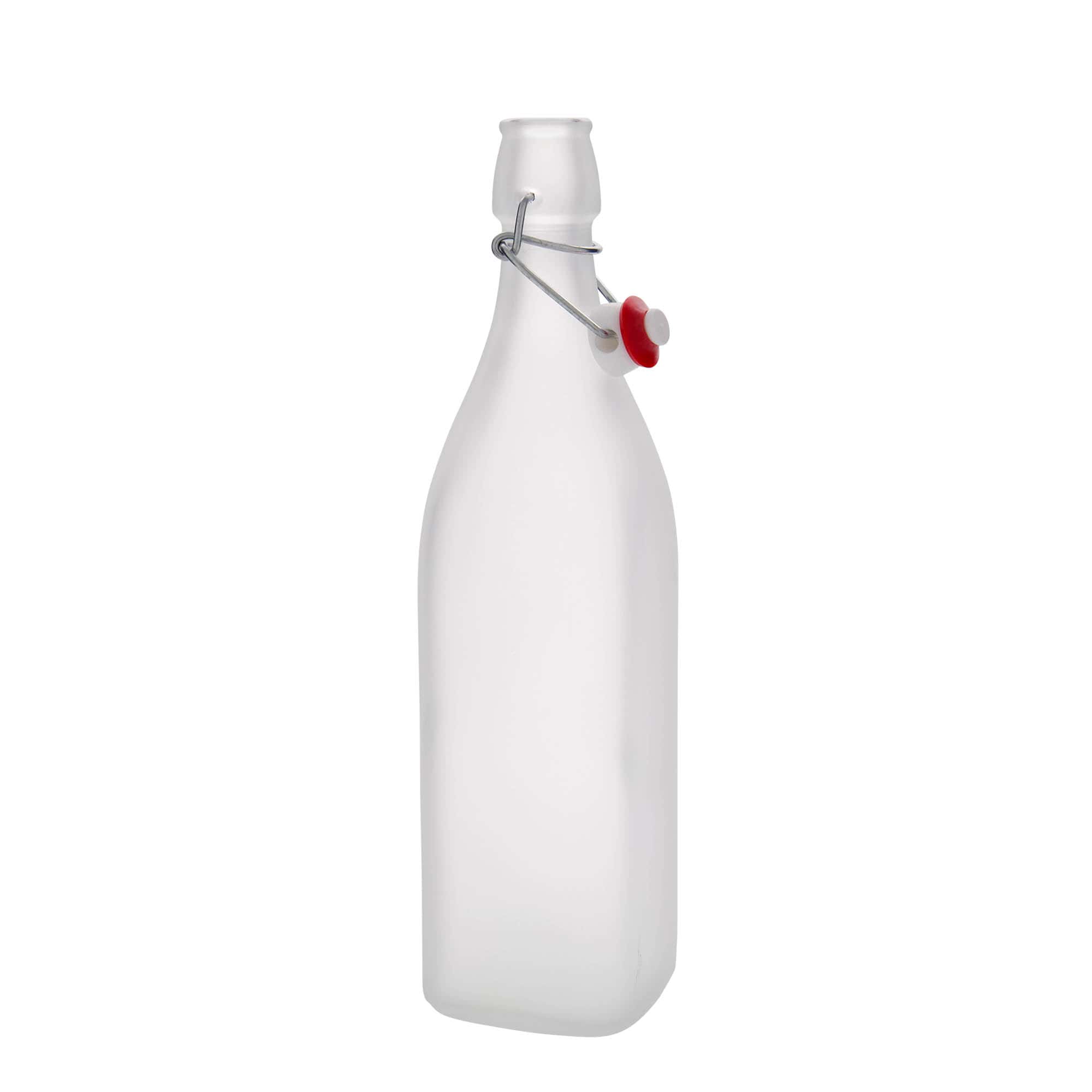 1 000 ml sklenená fľaša 'Swing, štvorcová, matná, hrdlo: pákové uzáver